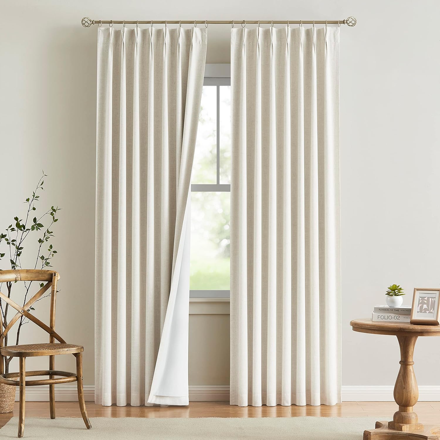 Vision Home Brown Pinch Pleated Full Blackout Curtains Linen Blended 60" Wide Thermal Insulated Window Panels 108 inch for Bedroom Living Room Darkening Pleat Drapes with Hooks Back Tab 60" Wx108 Lx1