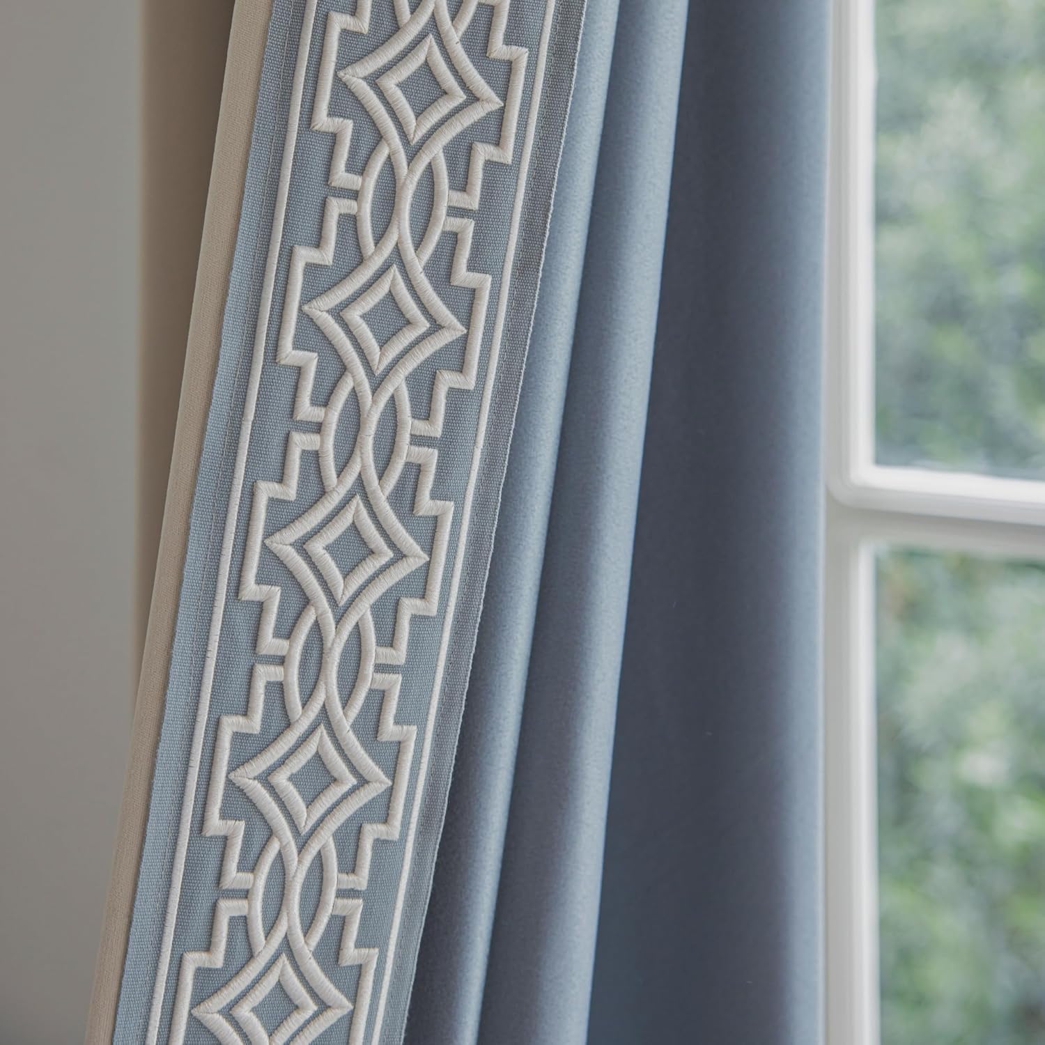 Cream Cotton Blend Curtain Panels with Trim Design, Pinch Pleat Curtains, Blackout Curtains for Sliding Patio Doors Bedroom (Set of 2) (52W x 96L)