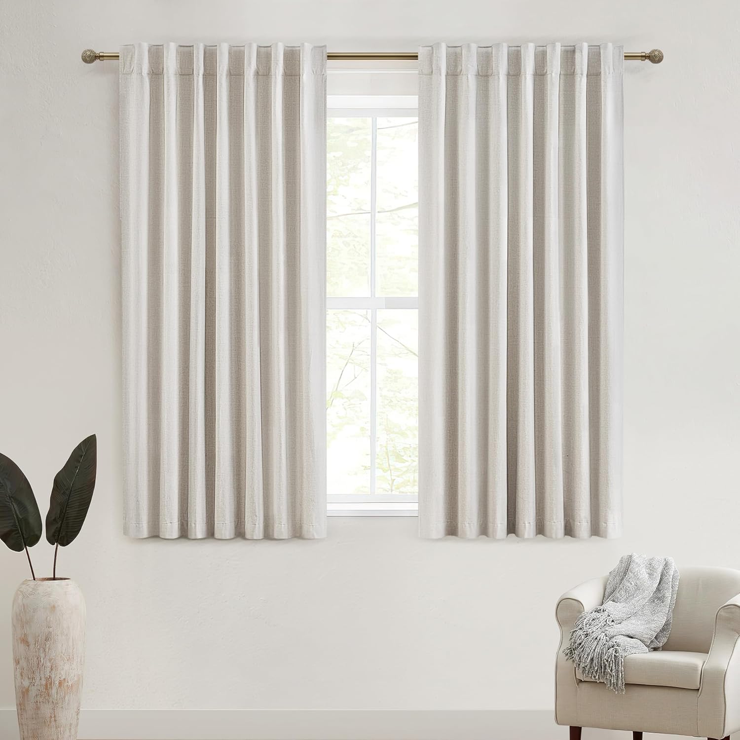 Extra Wide 70 Inch Length Blackout Curtains & Drapes 120 Inches Long 2 Panels Set for Sliding Glass Doors,Modern Pleated Linen Blend Heavy Floor to Ceiling Large Window Drapes(70"Wx120"Lx 2 Natural)