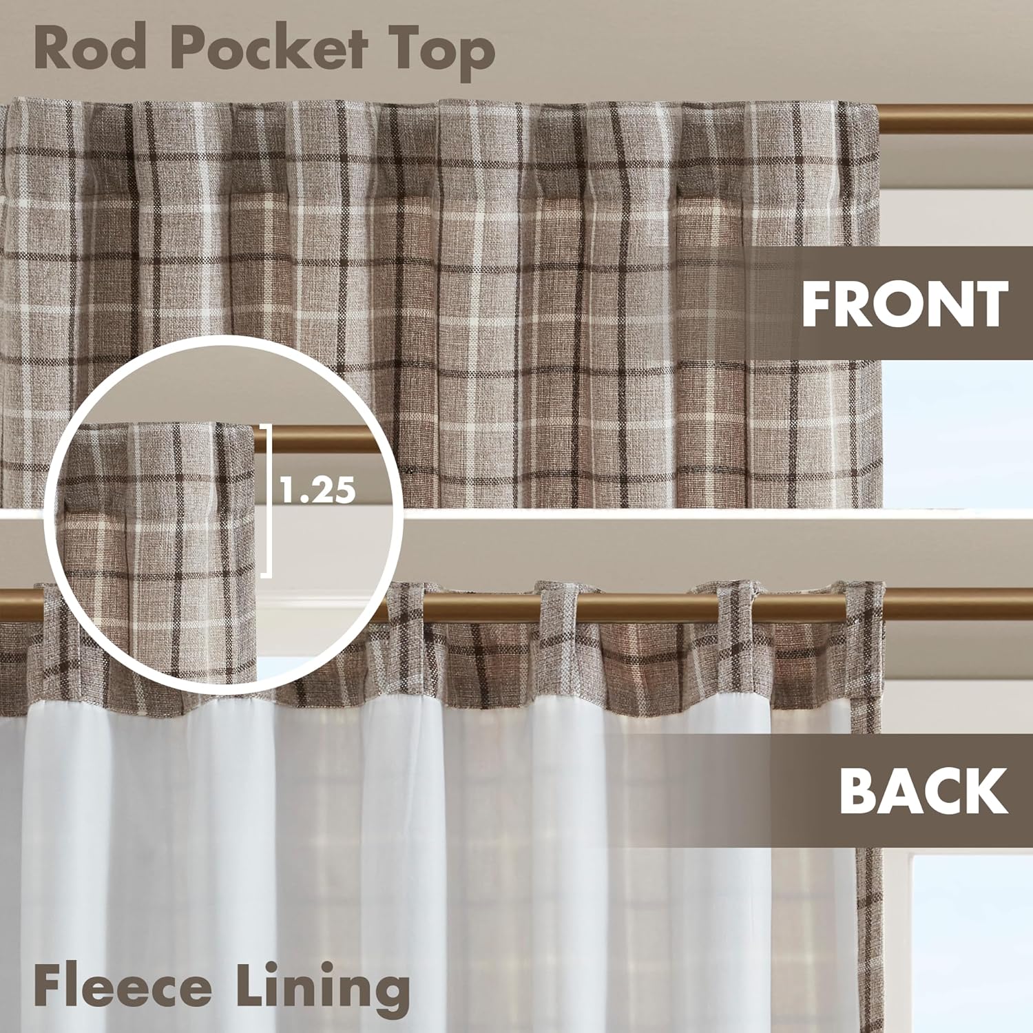 Madison Park Anaheim Cabin Plaid Curtain Window, Thermal Insulated Fleece Lining, Living Room Decor Room Darkening Drape for Bedroom, 1-Single Panel Pack, 50" x 108" Rod Pocket Brown