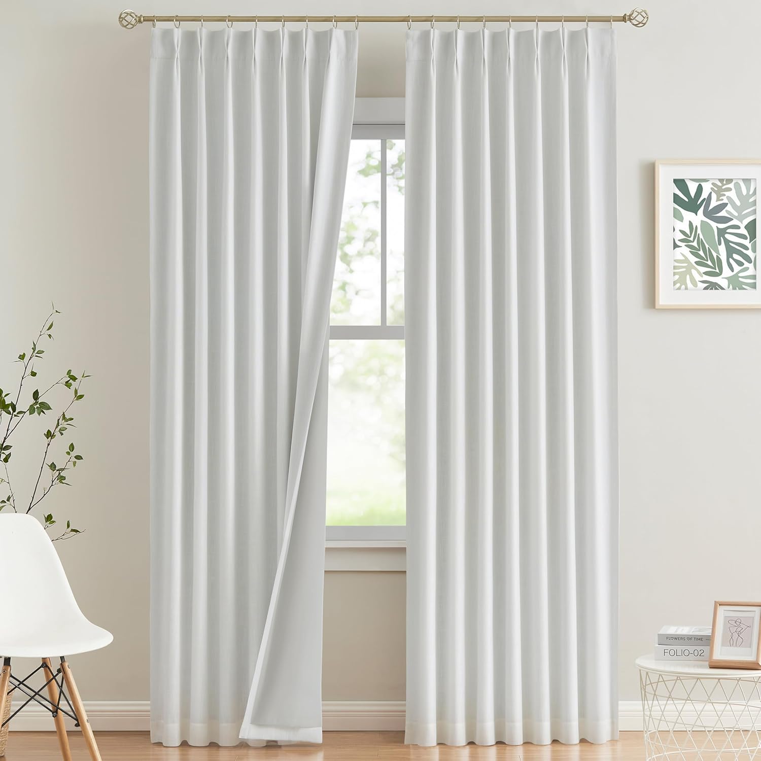 Vision Home Brown Pinch Pleated Full Blackout Curtains Linen Blended 60" Wide Thermal Insulated Window Panels 108 inch for Bedroom Living Room Darkening Pleat Drapes with Hooks Back Tab 60" Wx108 Lx1