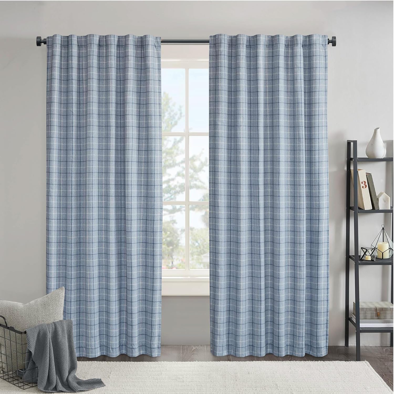 Madison Park Anaheim Cabin Plaid Curtain Window, Thermal Insulated Fleece Lining, Living Room Decor Room Darkening Drape for Bedroom, 1-Single Panel Pack, 50" x 108" Rod Pocket Brown