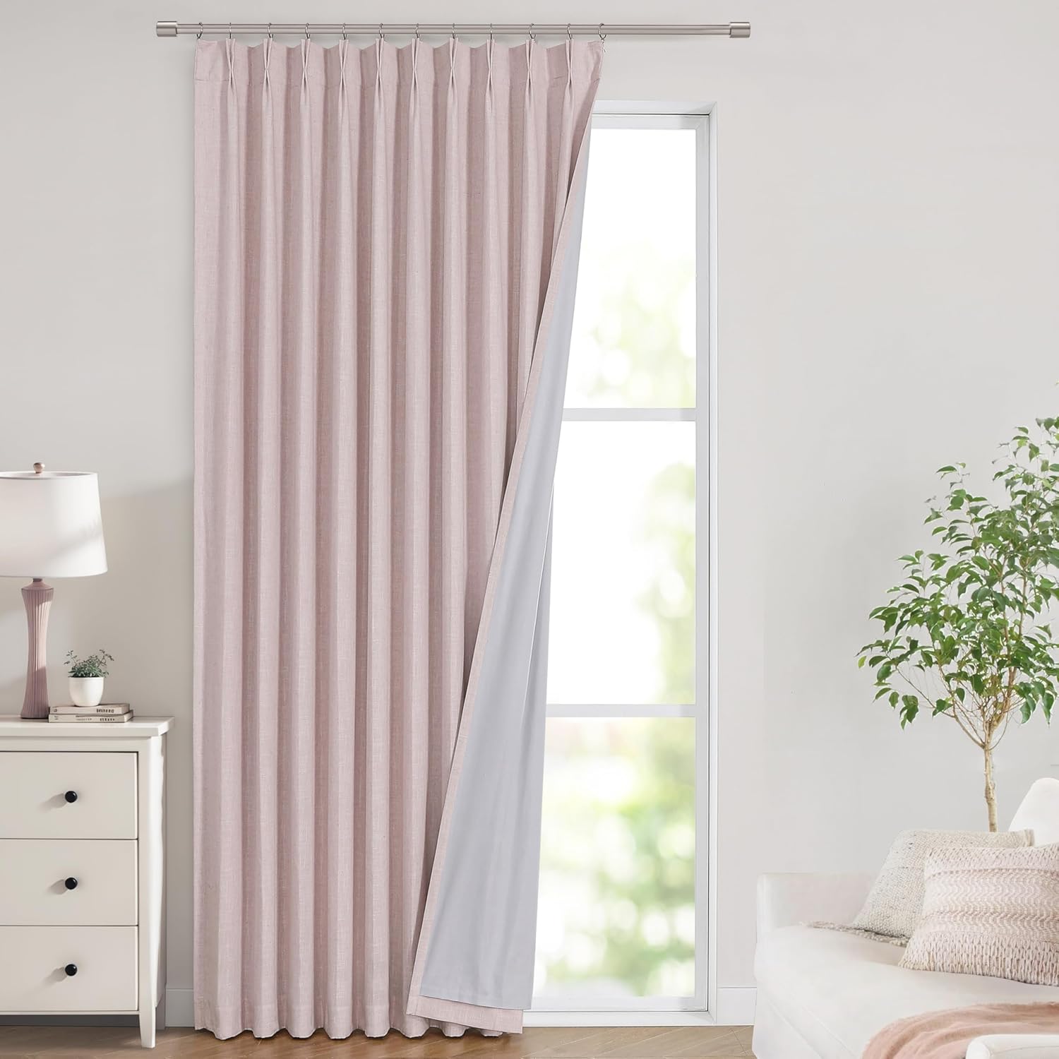 Vision Home Brown Pinch Pleated Full Blackout Curtains Linen Blended 60" Wide Thermal Insulated Window Panels 108 inch for Bedroom Living Room Darkening Pleat Drapes with Hooks Back Tab 60" Wx108 Lx1