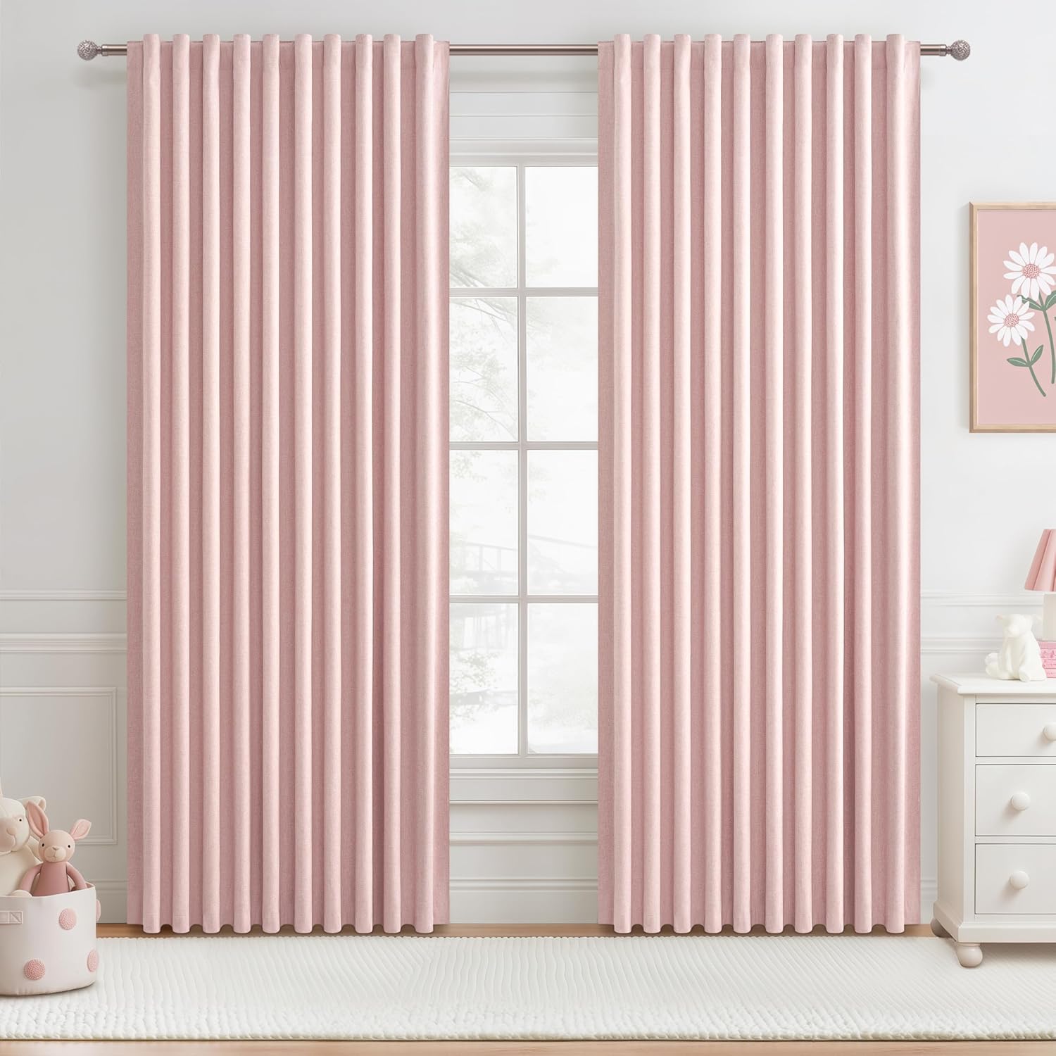 Extra Wide 70 Inch Length Blackout Curtains & Drapes 120 Inches Long 2 Panels Set for Sliding Glass Doors,Modern Pleated Linen Blend Heavy Floor to Ceiling Large Window Drapes(70"Wx120"Lx 2 Natural)