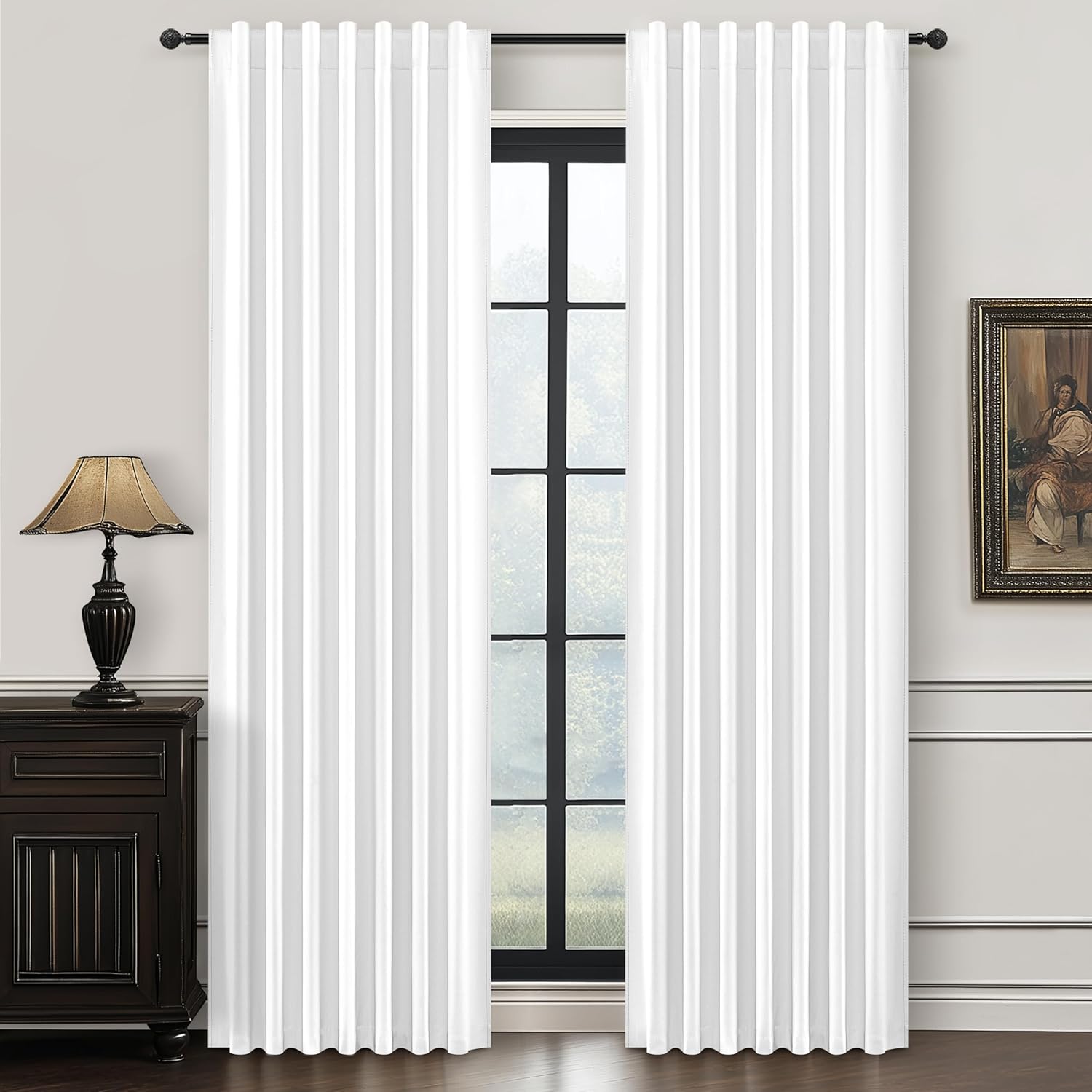 Extra Wide 70 Inch Length Blackout Curtains & Drapes 120 Inches Long 2 Panels Set for Sliding Glass Doors,Modern Pleated Linen Blend Heavy Floor to Ceiling Large Window Drapes(70"Wx120"Lx 2 Natural)