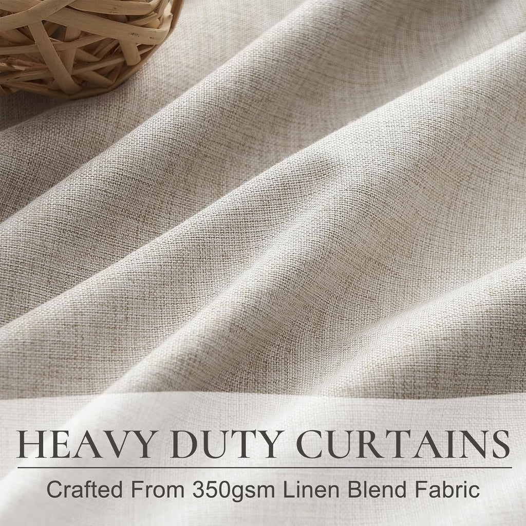 Extra Wide 70 Inch Length Blackout Curtains & Drapes 120 Inches Long 2 Panels Set for Sliding Glass Doors,Modern Pleated Linen Blend Heavy Floor to Ceiling Large Window Drapes(70"Wx120"Lx 2 Natural)