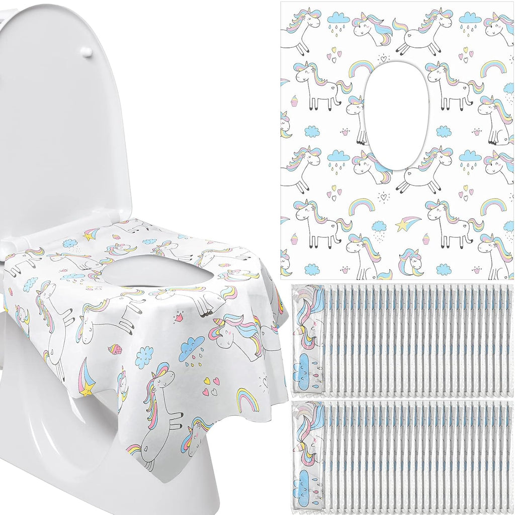 100 Pcs Toilet Seat Covers Disposable for Kids Toddler Extra Large Paper Potty Seat Cover Individually Wrapped Portable Toilet Training Liners for Travel Toilet Seat Covers Public Restrooms (Unicorn)