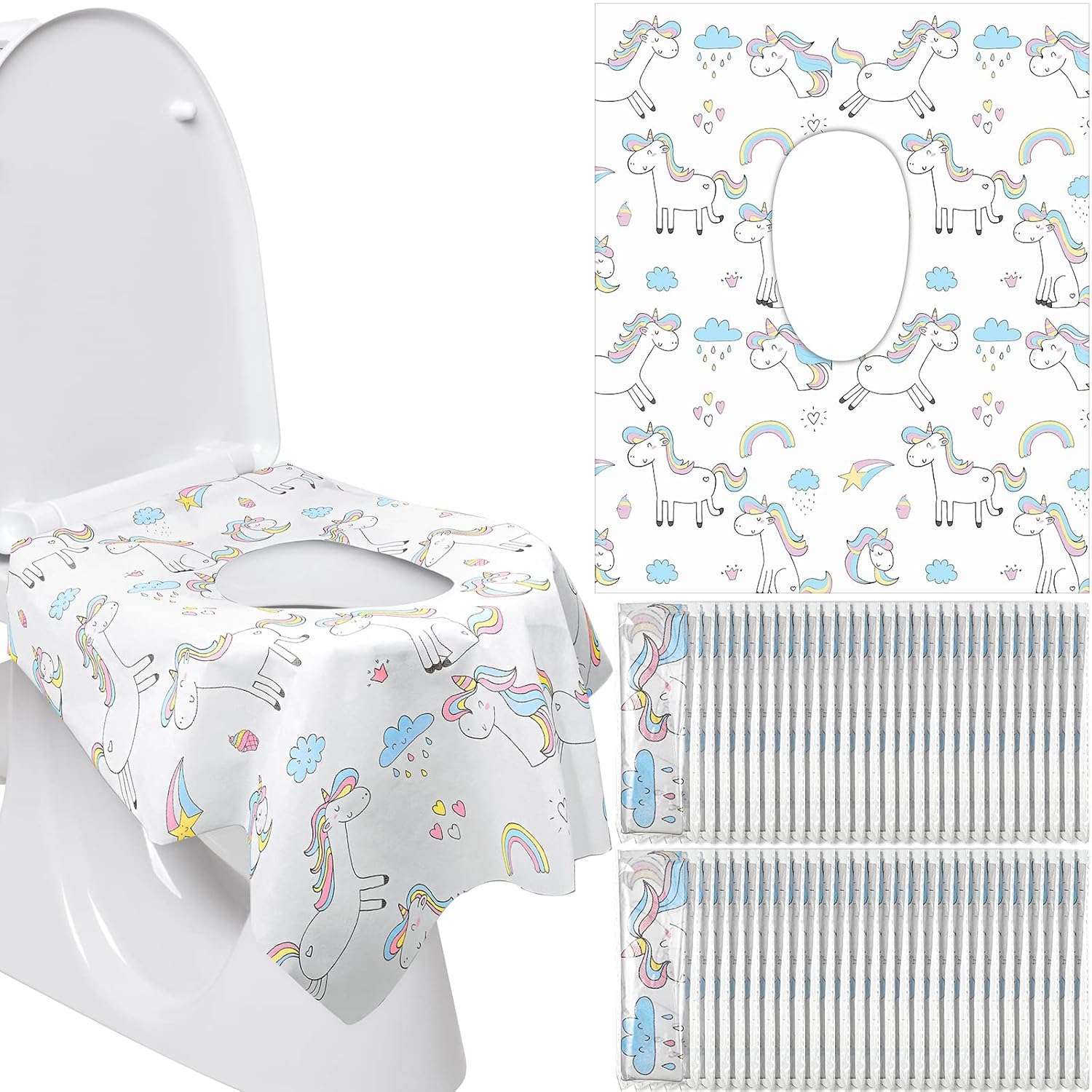 100 Pcs Toilet Seat Covers Disposable for Kids Toddler Extra Large Paper Potty Seat Cover Individually Wrapped Portable Toilet Training Liners for Travel Toilet Seat Covers Public Restrooms (Unicorn)