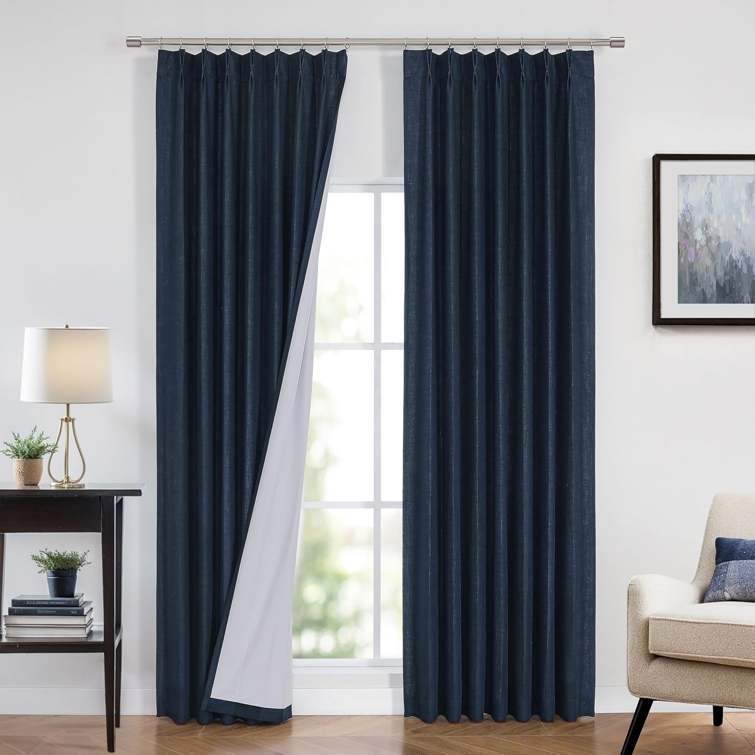 Vision Home Brown Pinch Pleated Full Blackout Curtains Linen Blended 60" Wide Thermal Insulated Window Panels 108 inch for Bedroom Living Room Darkening Pleat Drapes with Hooks Back Tab 60" Wx108 Lx1