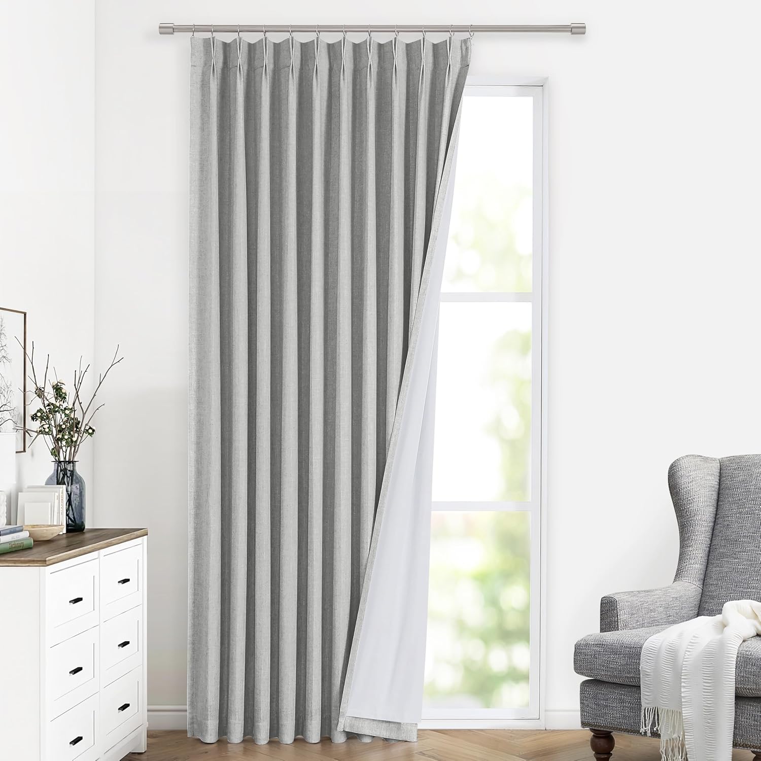 Vision Home Brown Pinch Pleated Full Blackout Curtains Linen Blended 60" Wide Thermal Insulated Window Panels 108 inch for Bedroom Living Room Darkening Pleat Drapes with Hooks Back Tab 60" Wx108 Lx1