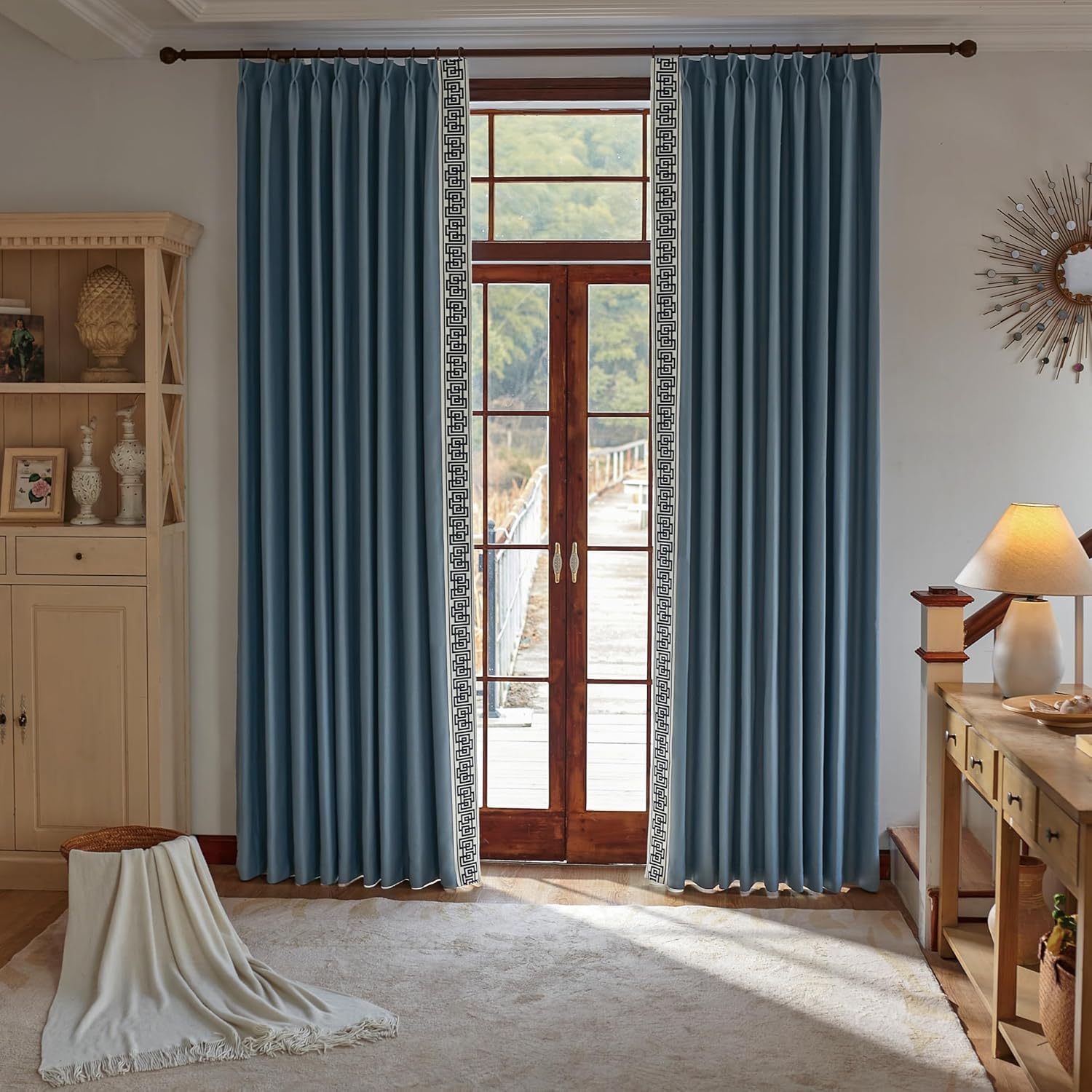 Curtain Panels with Embroidered Design, Tape Trim Drapes Pinch Pleat, Design Curtains for Sliding Patio Doors Bedroom 2Panels (Warm Cream, 50" W x 102" L)