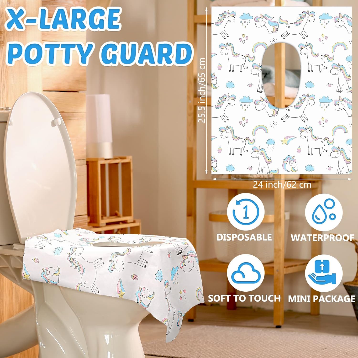 100 Pcs Toilet Seat Covers Disposable for Kids Toddler Extra Large Paper Potty Seat Cover Individually Wrapped Portable Toilet Training Liners for Travel Toilet Seat Covers Public Restrooms (Unicorn)