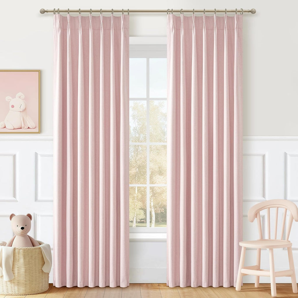 Lush Decor Wide Curtains for Windows 120 to 140 Blackout Linen 108 Inches Long, Pinch Pleated Thick 70 Inch Extra Wide Patio Door Curtain Panels 2 Set Drapes Floor to Ceiling Drapes Heavy Thermal