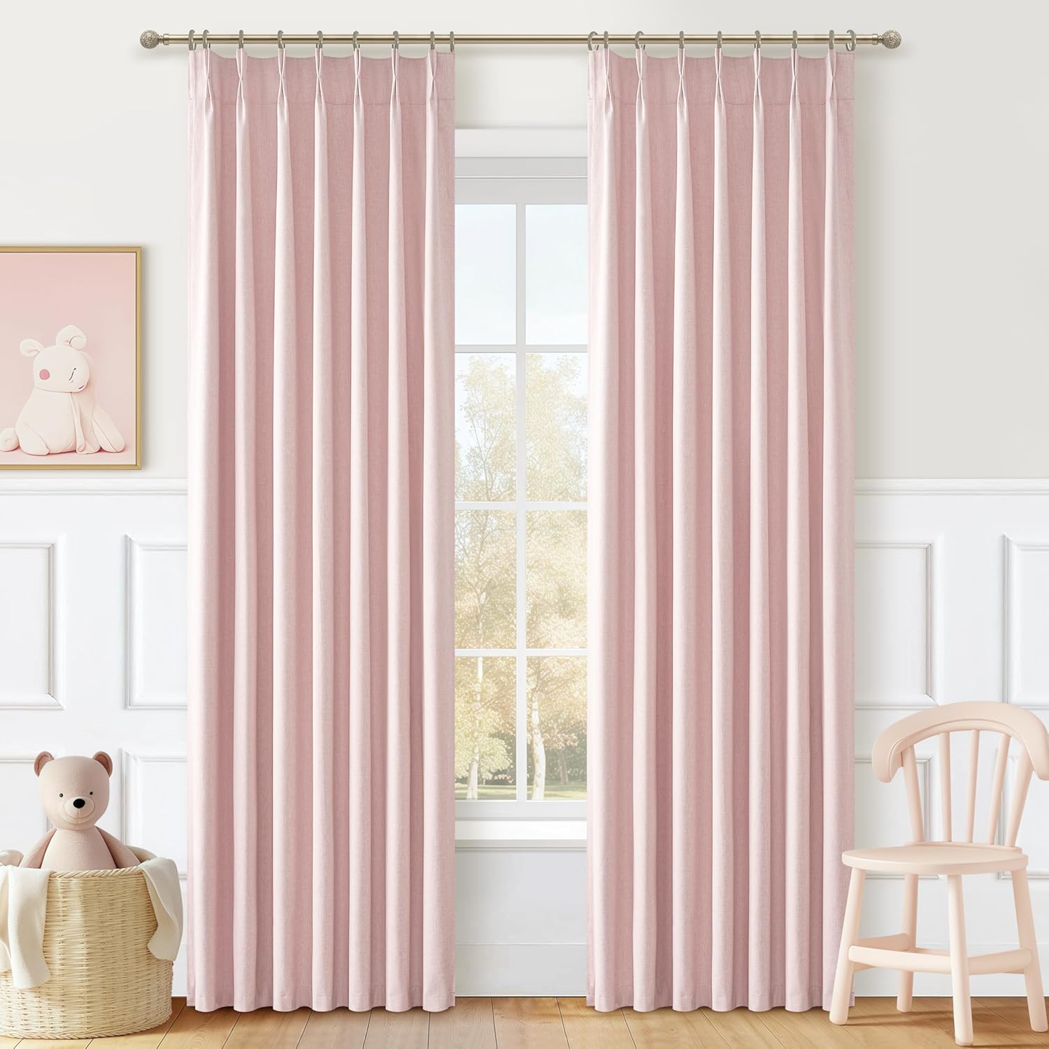 Lush Decor Wide Curtains for Windows 120 to 140 Blackout Linen 108 Inches Long, Pinch Pleated Thick 70 Inch Extra Wide Patio Door Curtain Panels 2 Set Drapes Floor to Ceiling Drapes Heavy Thermal