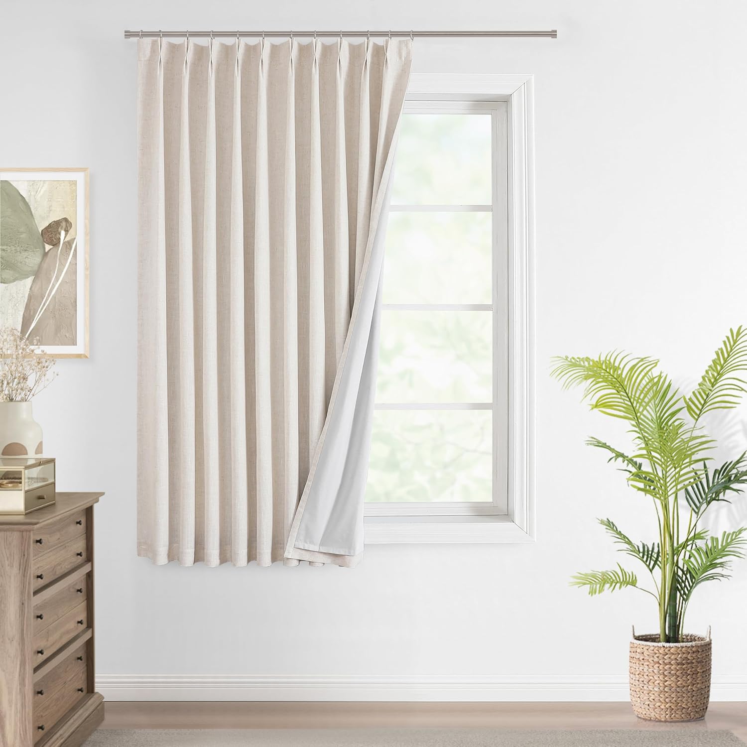 Vision Home Brown Pinch Pleated Full Blackout Curtains Linen Blended 60" Wide Thermal Insulated Window Panels 108 inch for Bedroom Living Room Darkening Pleat Drapes with Hooks Back Tab 60" Wx108 Lx1