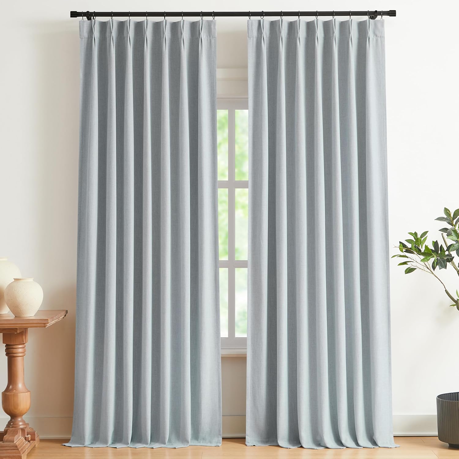Vision Home Brown Pinch Pleated Full Blackout Curtains Linen Blended 60" Wide Thermal Insulated Window Panels 108 inch for Bedroom Living Room Darkening Pleat Drapes with Hooks Back Tab 60" Wx108 Lx1