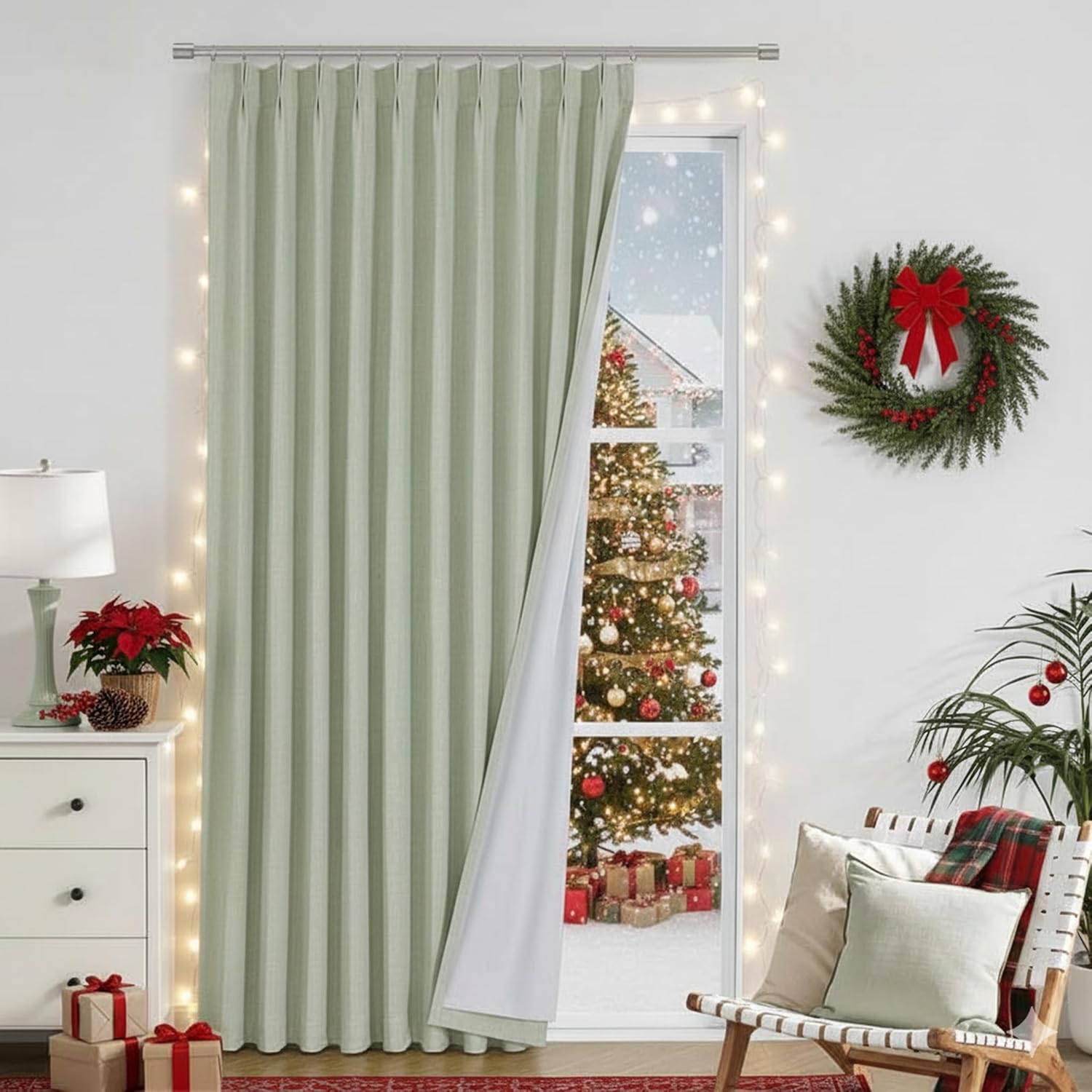 Vision Home Brown Pinch Pleated Full Blackout Curtains Linen Blended 60" Wide Thermal Insulated Window Panels 108 inch for Bedroom Living Room Darkening Pleat Drapes with Hooks Back Tab 60" Wx108 Lx1