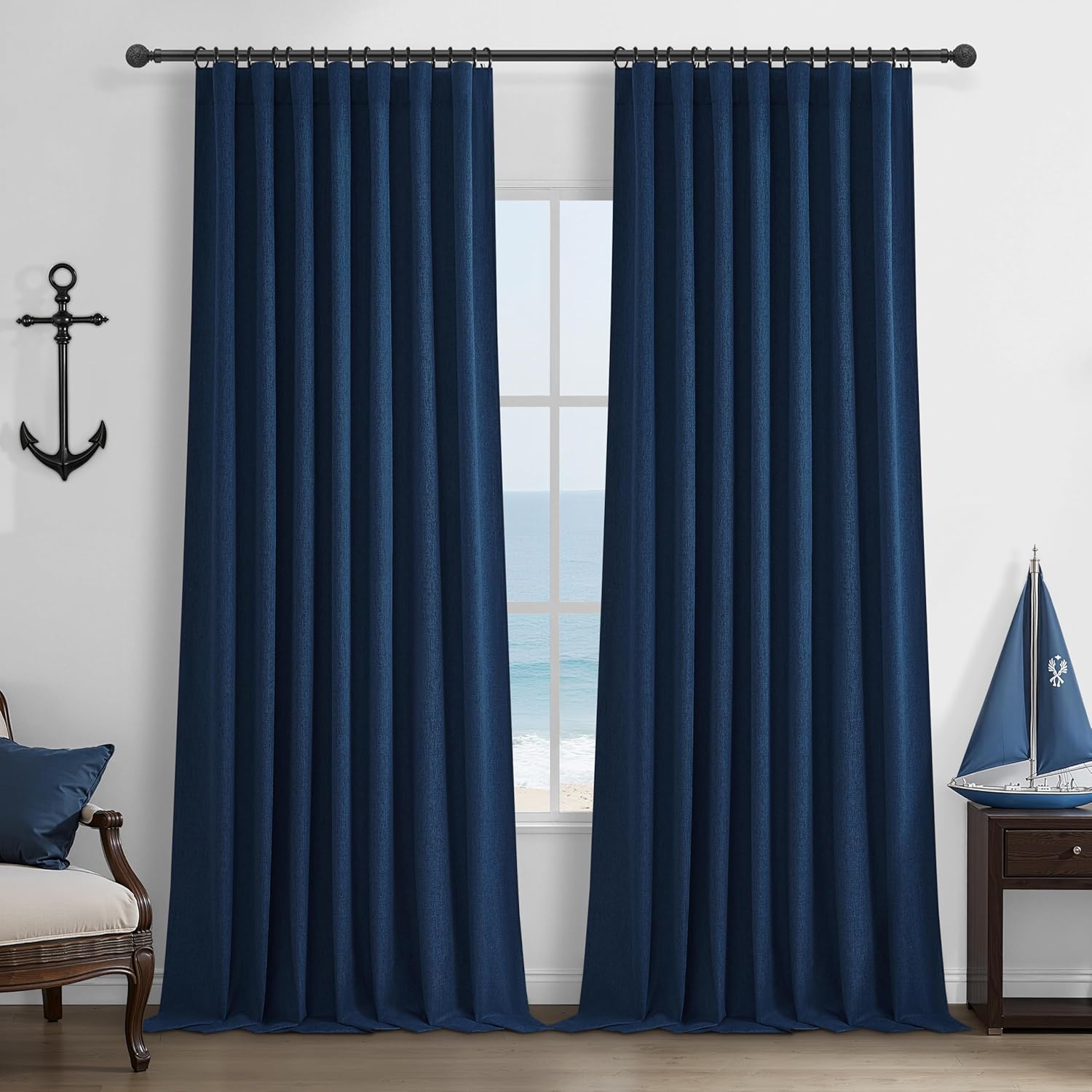Extra Wide 70 Inch Length Blackout Curtains & Drapes 120 Inches Long 2 Panels Set for Sliding Glass Doors,Modern Pleated Linen Blend Heavy Floor to Ceiling Large Window Drapes(70"Wx120"Lx 2 Natural)