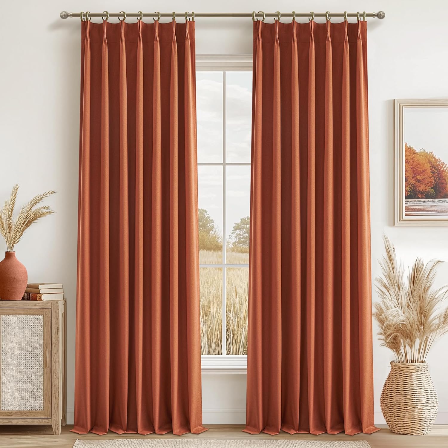Lush Decor Wide Curtains for Windows 120 to 140 Blackout Linen 108 Inches Long, Pinch Pleated Thick 70 Inch Extra Wide Patio Door Curtain Panels 2 Set Drapes Floor to Ceiling Drapes Heavy Thermal