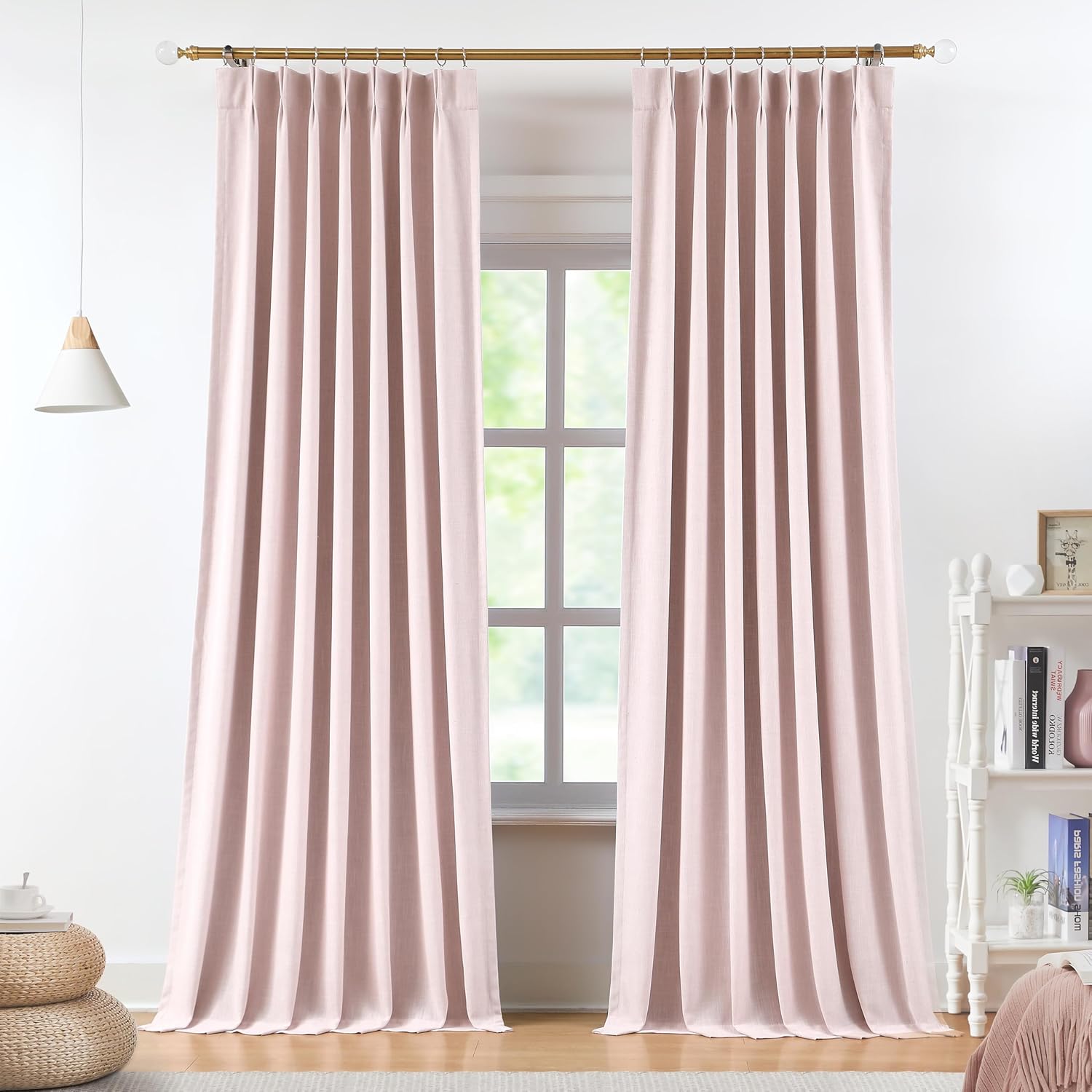Vision Home Brown Pinch Pleated Full Blackout Curtains Linen Blended 60" Wide Thermal Insulated Window Panels 108 inch for Bedroom Living Room Darkening Pleat Drapes with Hooks Back Tab 60" Wx108 Lx1