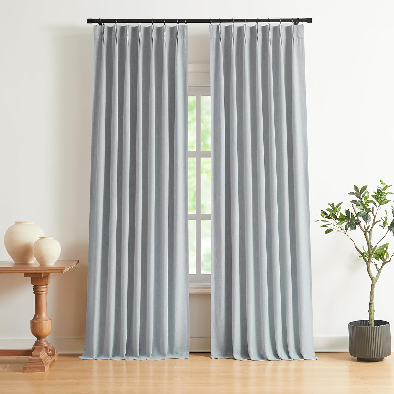 Vision Home Brown Pinch Pleated Full Blackout Curtains Linen Blended 60" Wide Thermal Insulated Window Panels 108 inch for Bedroom Living Room Darkening Pleat Drapes with Hooks Back Tab 60" Wx108 Lx1