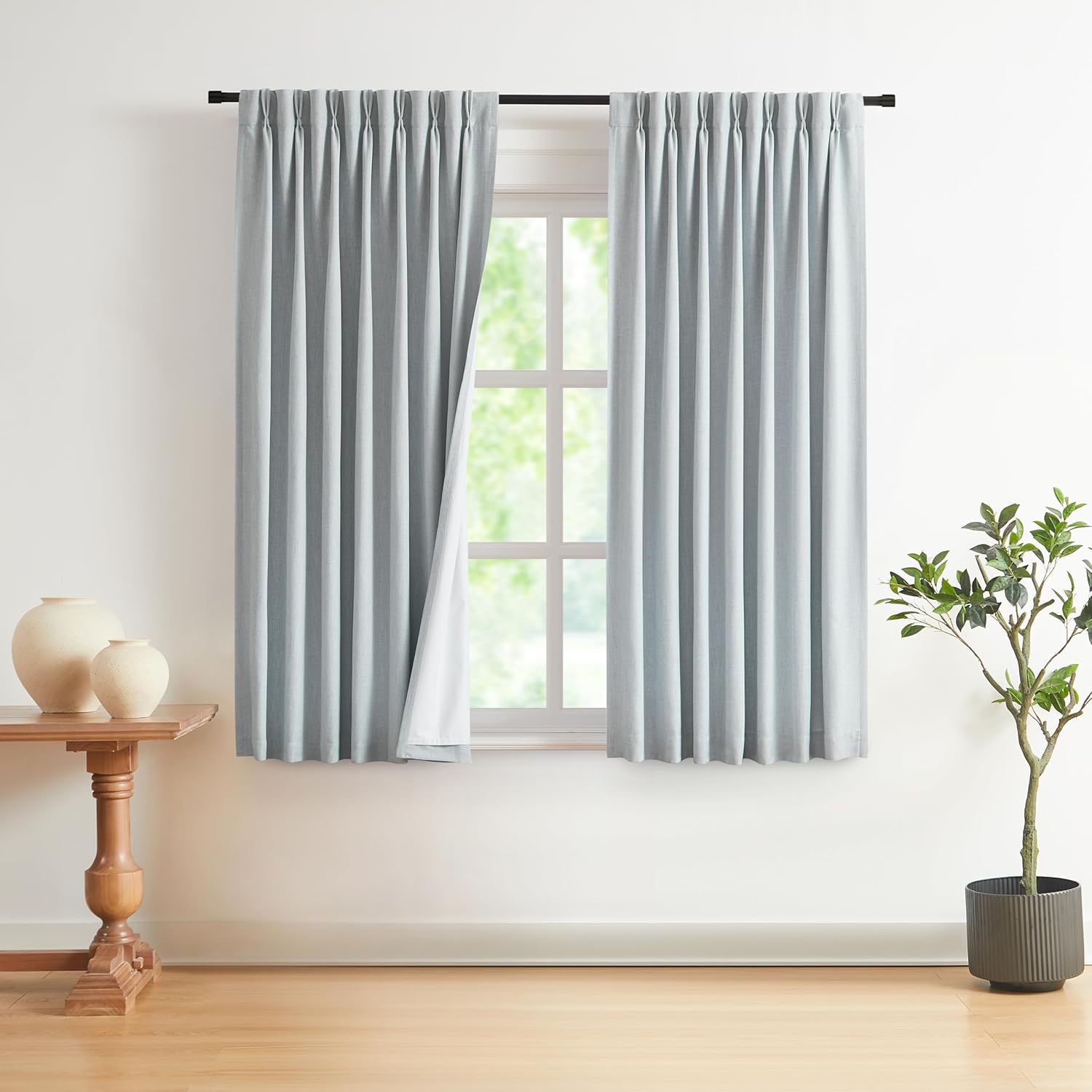 Vision Home Brown Pinch Pleated Full Blackout Curtains Linen Blended 60" Wide Thermal Insulated Window Panels 108 inch for Bedroom Living Room Darkening Pleat Drapes with Hooks Back Tab 60" Wx108 Lx1