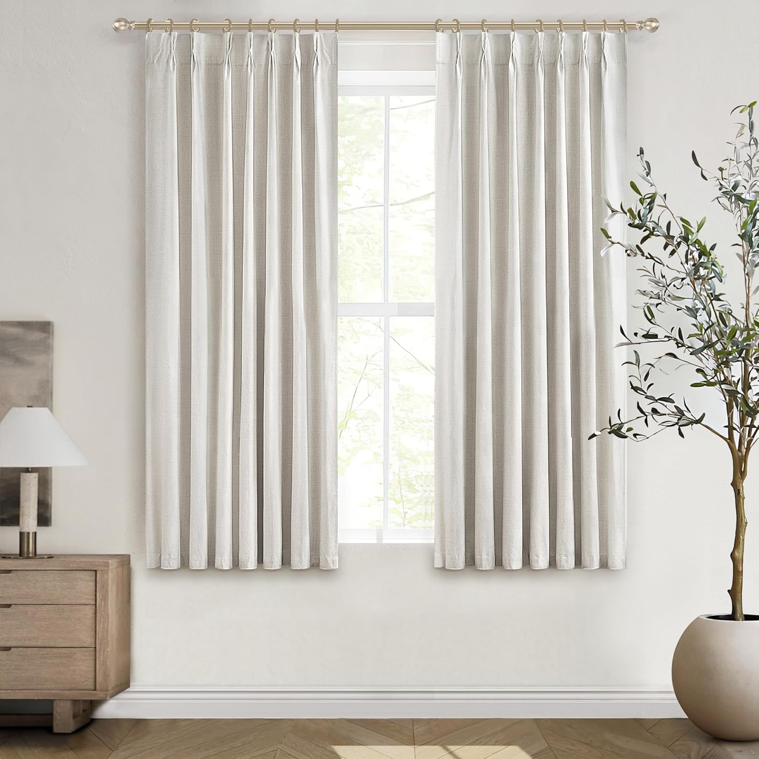 Lush Decor Wide Curtains for Windows 120 to 140 Blackout Linen 108 Inches Long, Pinch Pleated Thick 70 Inch Extra Wide Patio Door Curtain Panels 2 Set Drapes Floor to Ceiling Drapes Heavy Thermal