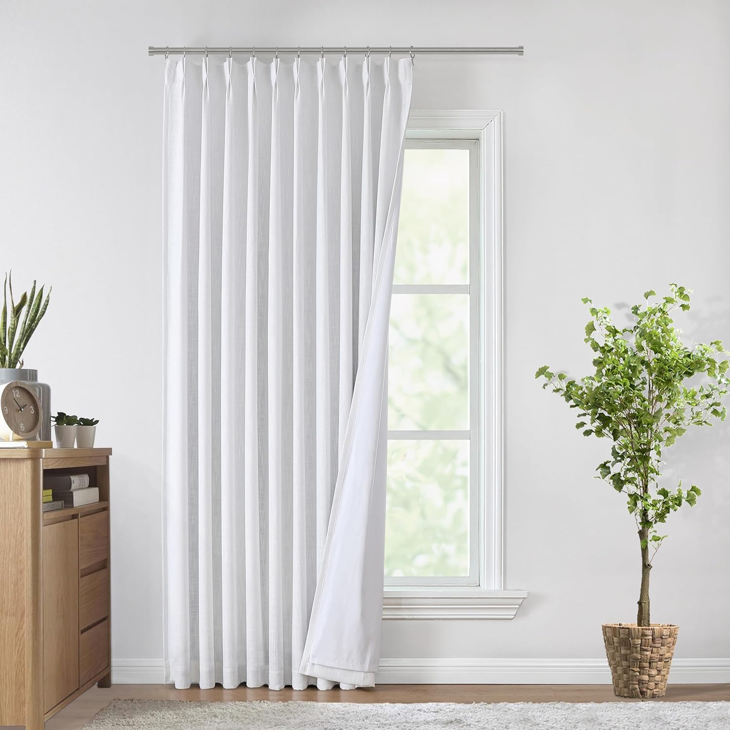 Vision Home Brown Pinch Pleated Full Blackout Curtains Linen Blended 60" Wide Thermal Insulated Window Panels 108 inch for Bedroom Living Room Darkening Pleat Drapes with Hooks Back Tab 60" Wx108 Lx1