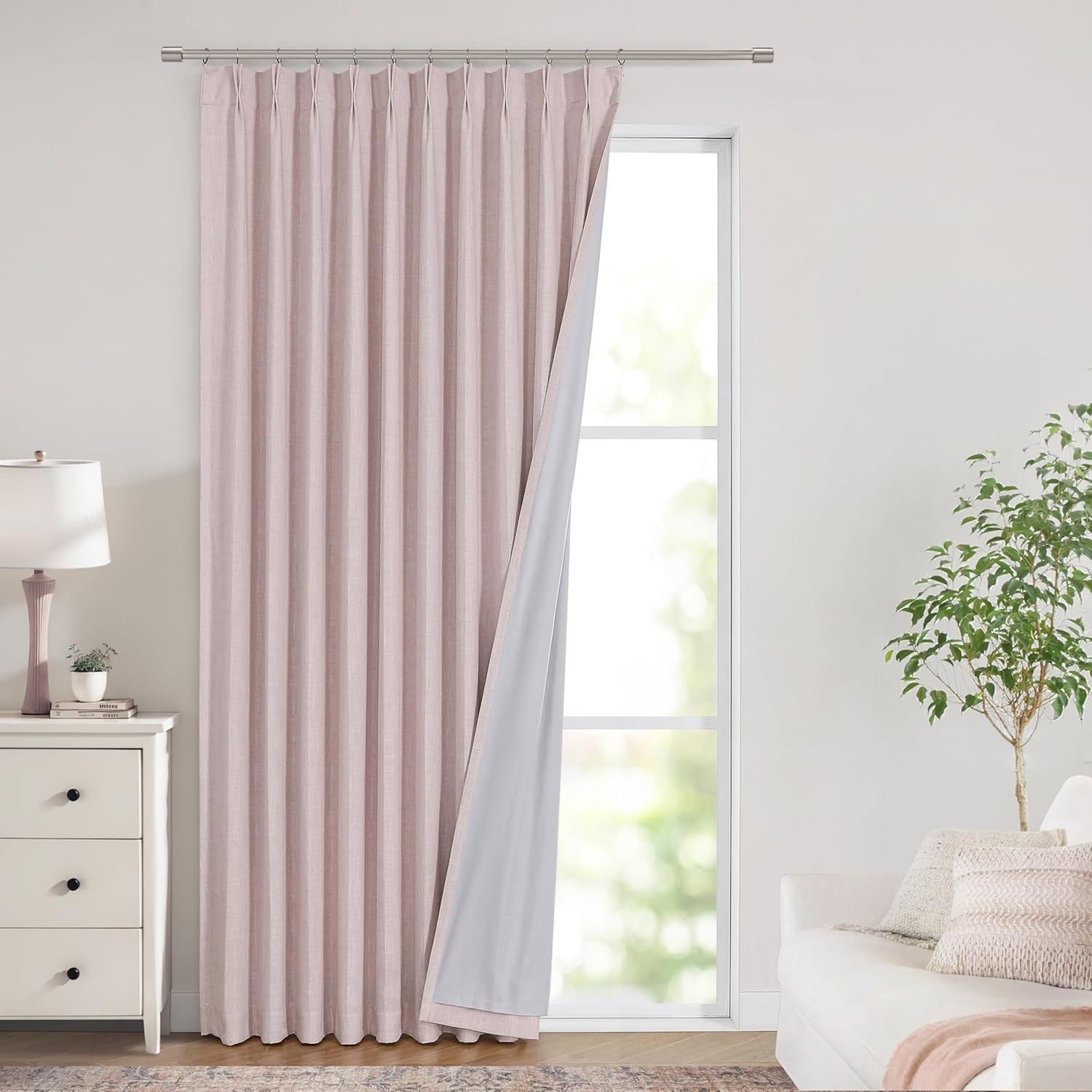 Vision Home Brown Pinch Pleated Full Blackout Curtains Linen Blended 60" Wide Thermal Insulated Window Panels 108 inch for Bedroom Living Room Darkening Pleat Drapes with Hooks Back Tab 60" Wx108 Lx1