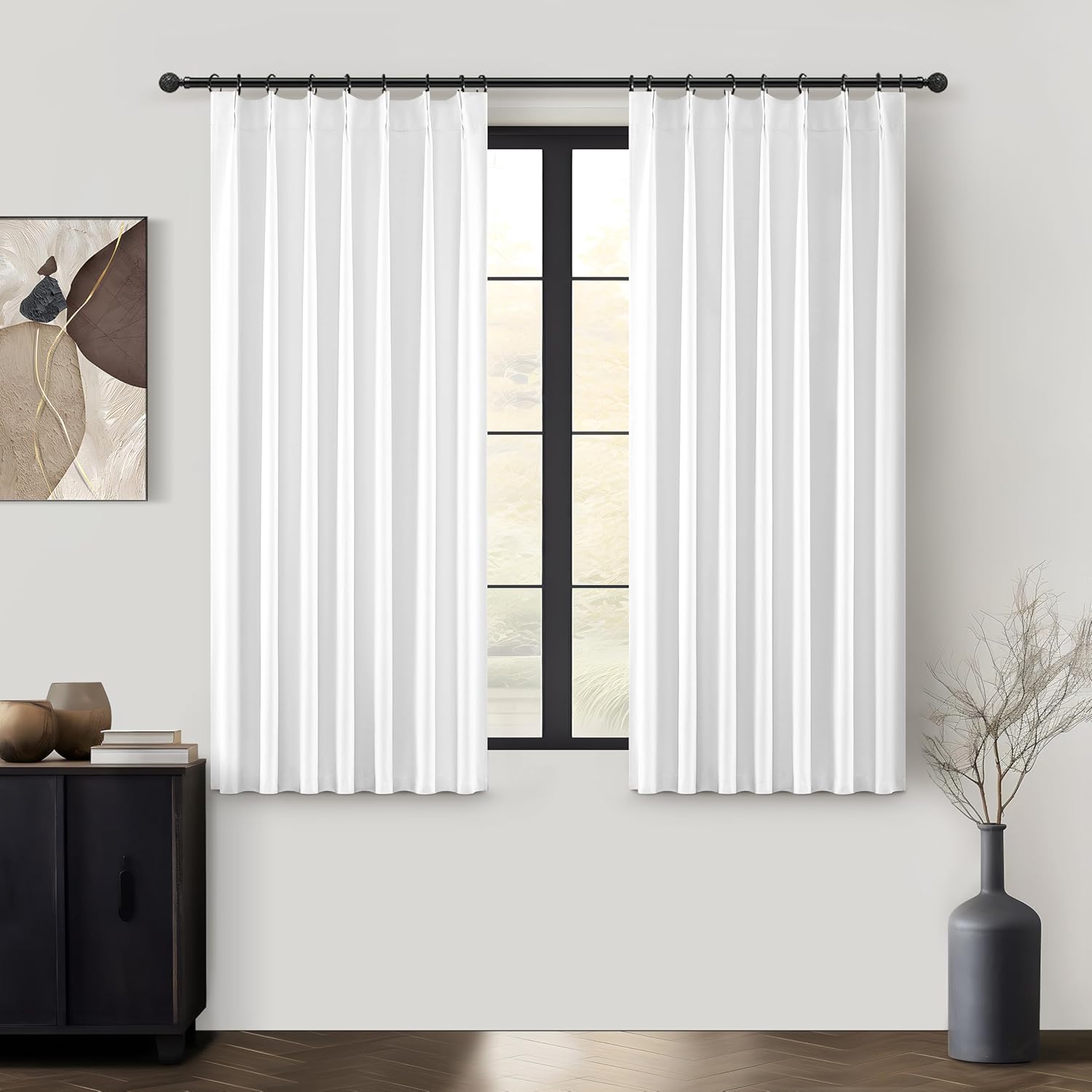 Lush Decor Wide Curtains for Windows 120 to 140 Blackout Linen 108 Inches Long, Pinch Pleated Thick 70 Inch Extra Wide Patio Door Curtain Panels 2 Set Drapes Floor to Ceiling Drapes Heavy Thermal