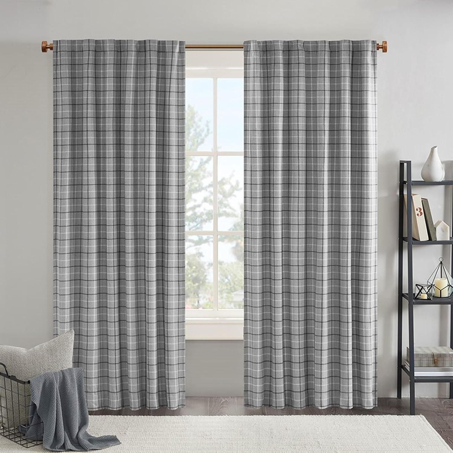 Madison Park Anaheim Cabin Plaid Curtain Window, Thermal Insulated Fleece Lining, Living Room Decor Room Darkening Drape for Bedroom, 1-Single Panel Pack, 50" x 108" Rod Pocket Brown