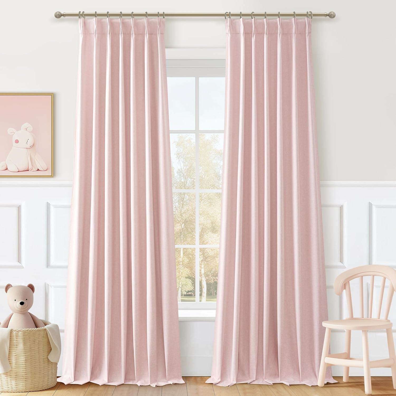 Lush Decor Wide Curtains for Windows 120 to 140 Blackout Linen 108 Inches Long, Pinch Pleated Thick 70 Inch Extra Wide Patio Door Curtain Panels 2 Set Drapes Floor to Ceiling Drapes Heavy Thermal