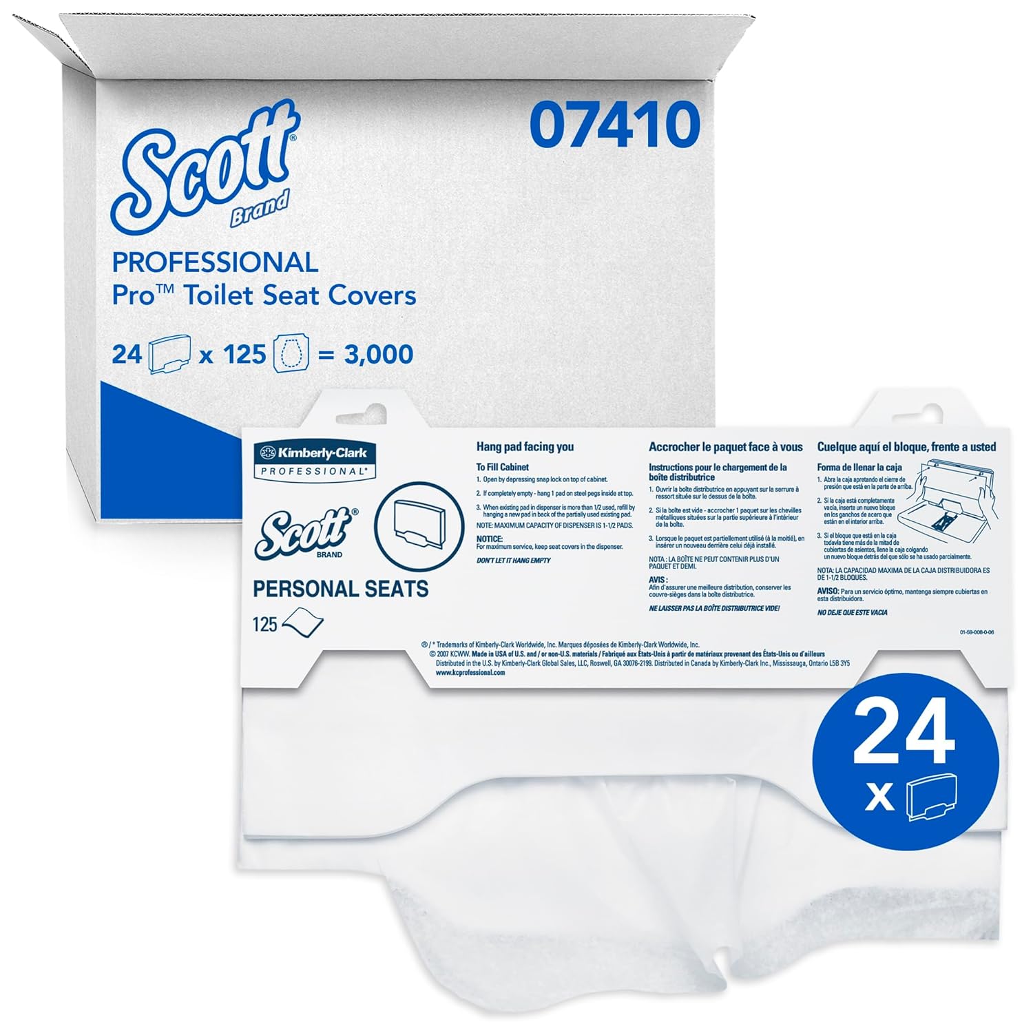 Scott Pro Toilet Seat Cover (07410), White, Disposable, 125 Covers / Pack, 24 Packs / Case