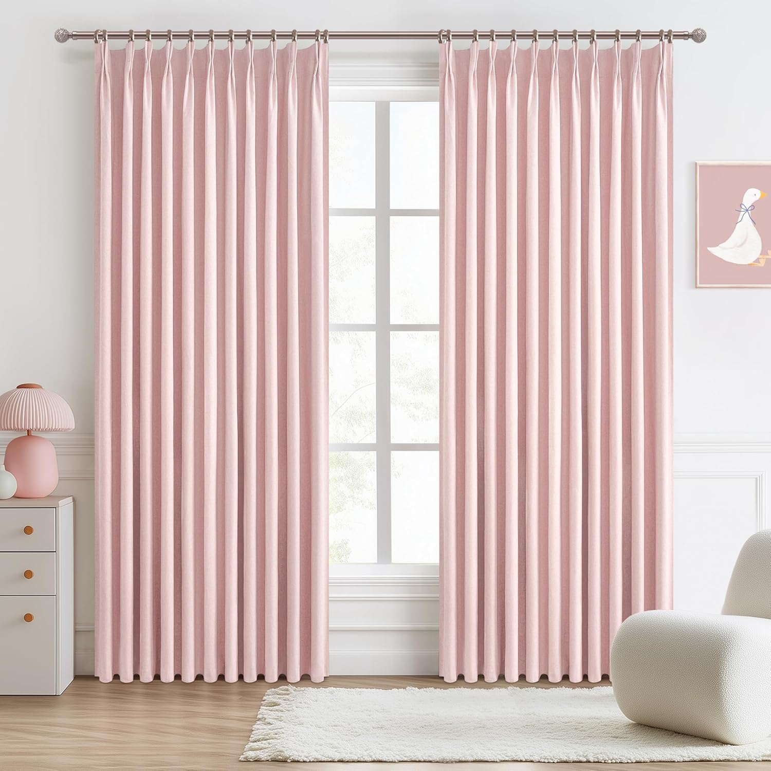 Lush Decor Wide Curtains for Windows 120 to 140 Blackout Linen 108 Inches Long, Pinch Pleated Thick 70 Inch Extra Wide Patio Door Curtain Panels 2 Set Drapes Floor to Ceiling Drapes Heavy Thermal
