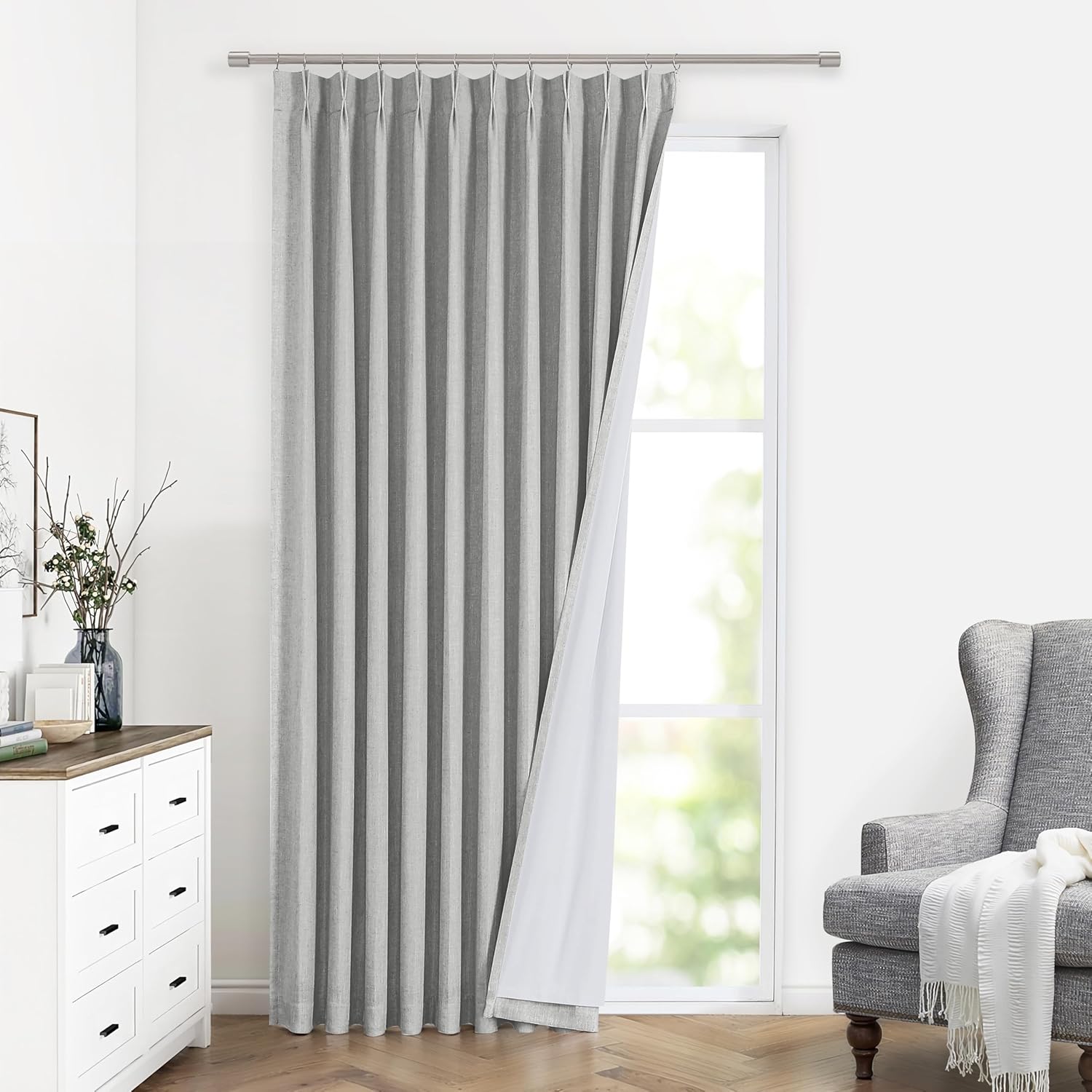 Vision Home Brown Pinch Pleated Full Blackout Curtains Linen Blended 60" Wide Thermal Insulated Window Panels 108 inch for Bedroom Living Room Darkening Pleat Drapes with Hooks Back Tab 60" Wx108 Lx1