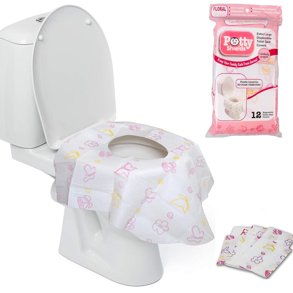 Toilet Seat Covers Disposable (40 Pack, Floral) - XL Waterproof Toilet Cover for Toddlers, Kids & Adults - Portable & Individually Wrapped for Travel, Potty Training & Public Restrooms