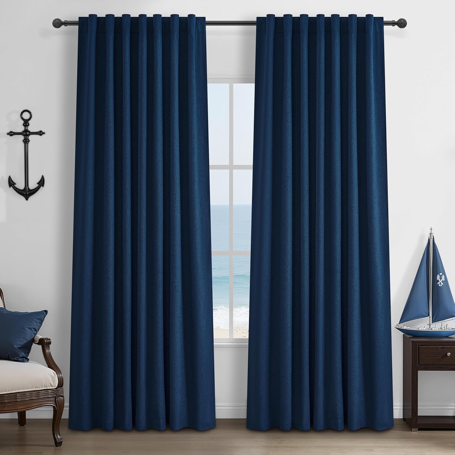 Extra Wide 70 Inch Length Blackout Curtains & Drapes 120 Inches Long 2 Panels Set for Sliding Glass Doors,Modern Pleated Linen Blend Heavy Floor to Ceiling Large Window Drapes(70"Wx120"Lx 2 Natural)