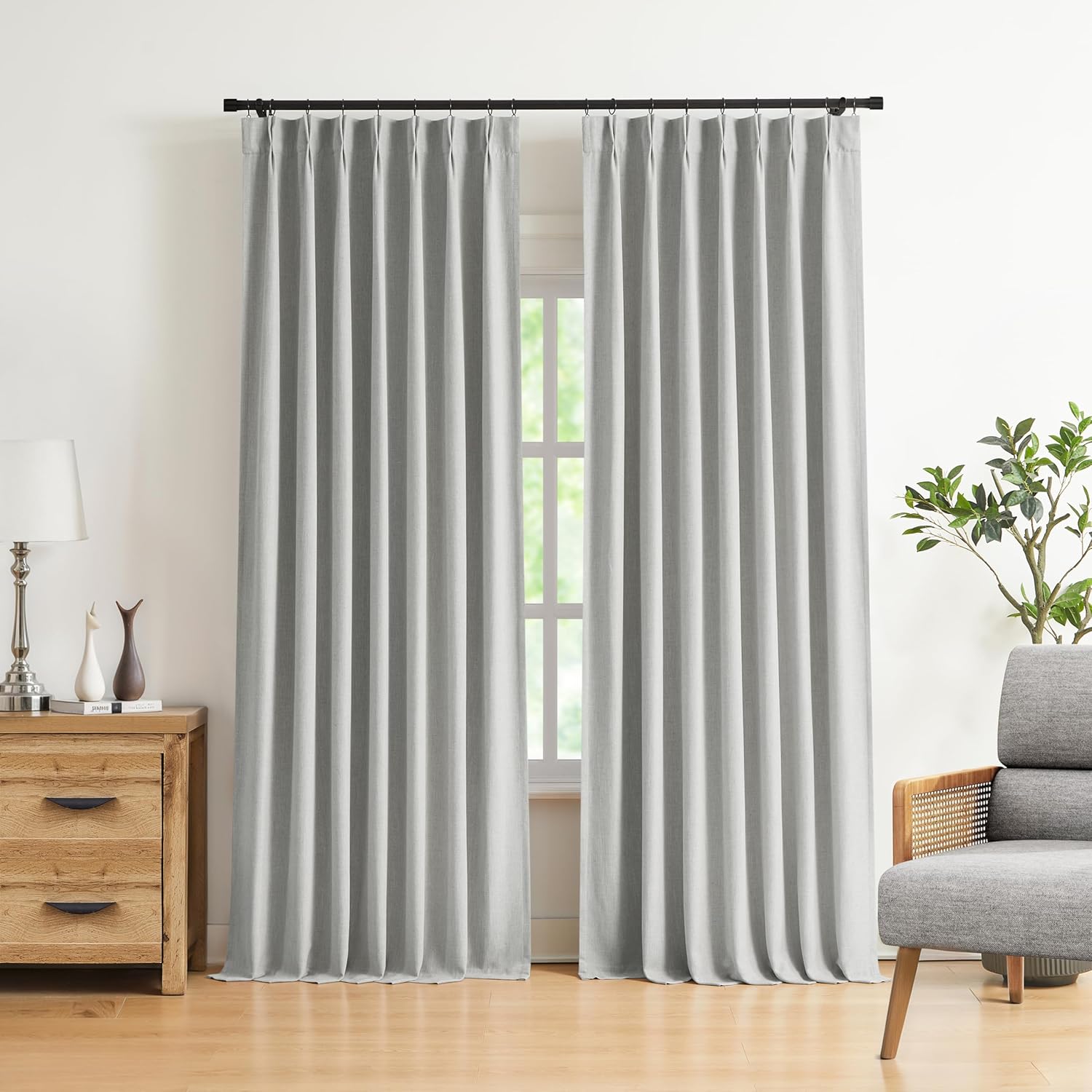 Vision Home Brown Pinch Pleated Full Blackout Curtains Linen Blended 60" Wide Thermal Insulated Window Panels 108 inch for Bedroom Living Room Darkening Pleat Drapes with Hooks Back Tab 60" Wx108 Lx1