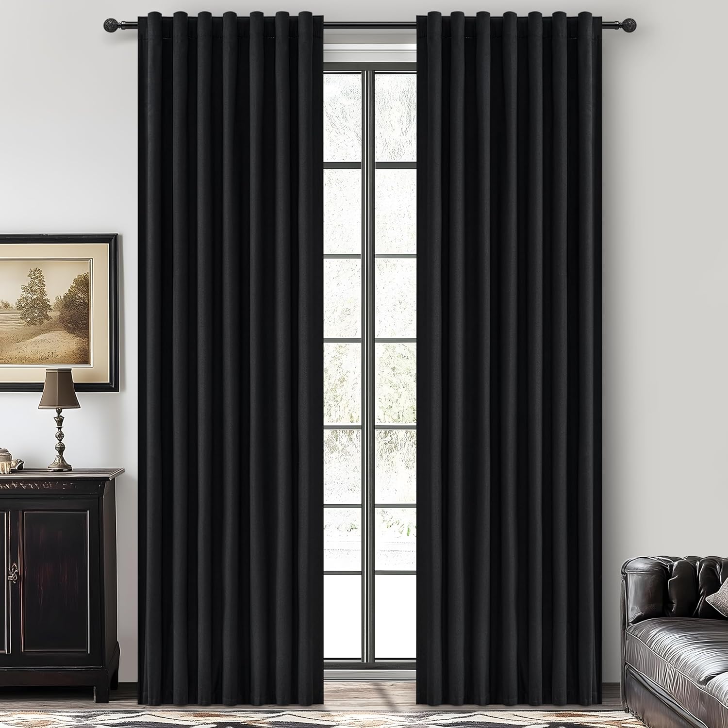 Extra Wide 70 Inch Length Blackout Curtains & Drapes 120 Inches Long 2 Panels Set for Sliding Glass Doors,Modern Pleated Linen Blend Heavy Floor to Ceiling Large Window Drapes(70"Wx120"Lx 2 Natural)