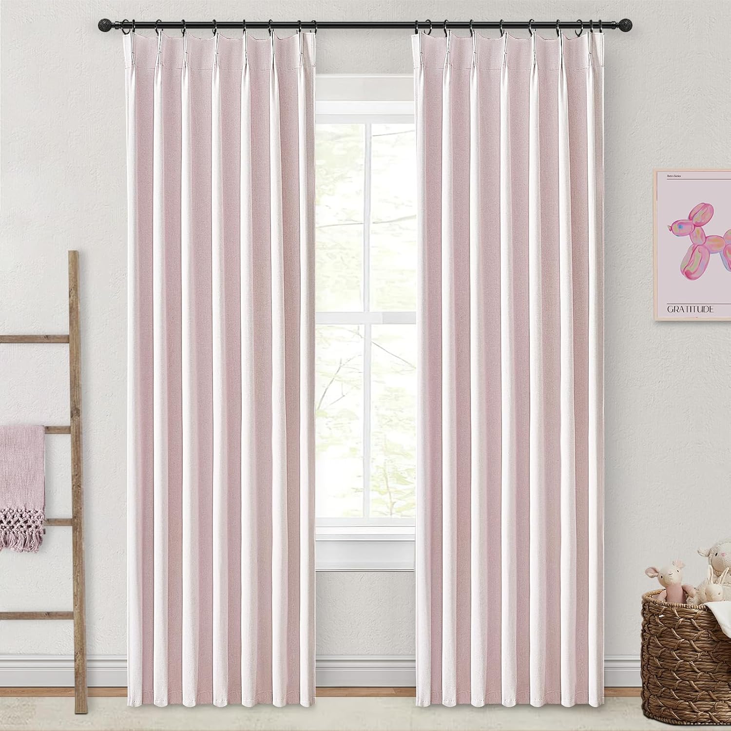 Lush Decor Wide Curtains for Windows 120 to 140 Blackout Linen 108 Inches Long, Pinch Pleated Thick 70 Inch Extra Wide Patio Door Curtain Panels 2 Set Drapes Floor to Ceiling Drapes Heavy Thermal