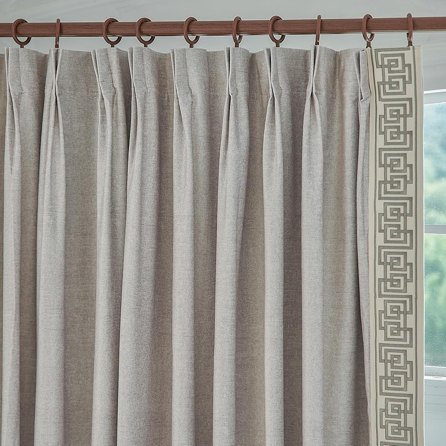 Curtain Panels with Embroidered Design, Tape Trim Drapes Pinch Pleat, Design Curtains for Sliding Patio Doors Bedroom 2Panels (Warm Cream, 50" W x 102" L)