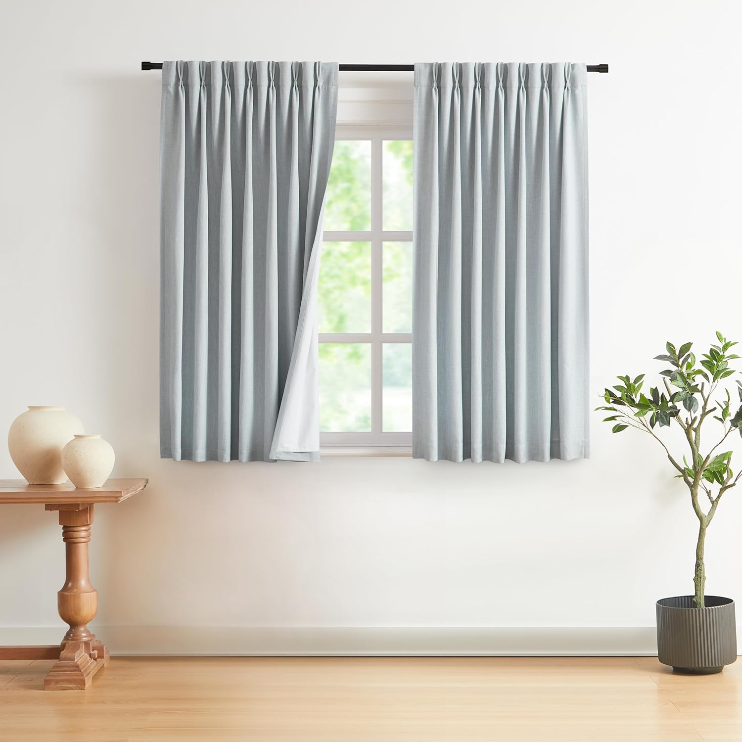 Vision Home Brown Pinch Pleated Full Blackout Curtains Linen Blended 60" Wide Thermal Insulated Window Panels 108 inch for Bedroom Living Room Darkening Pleat Drapes with Hooks Back Tab 60" Wx108 Lx1