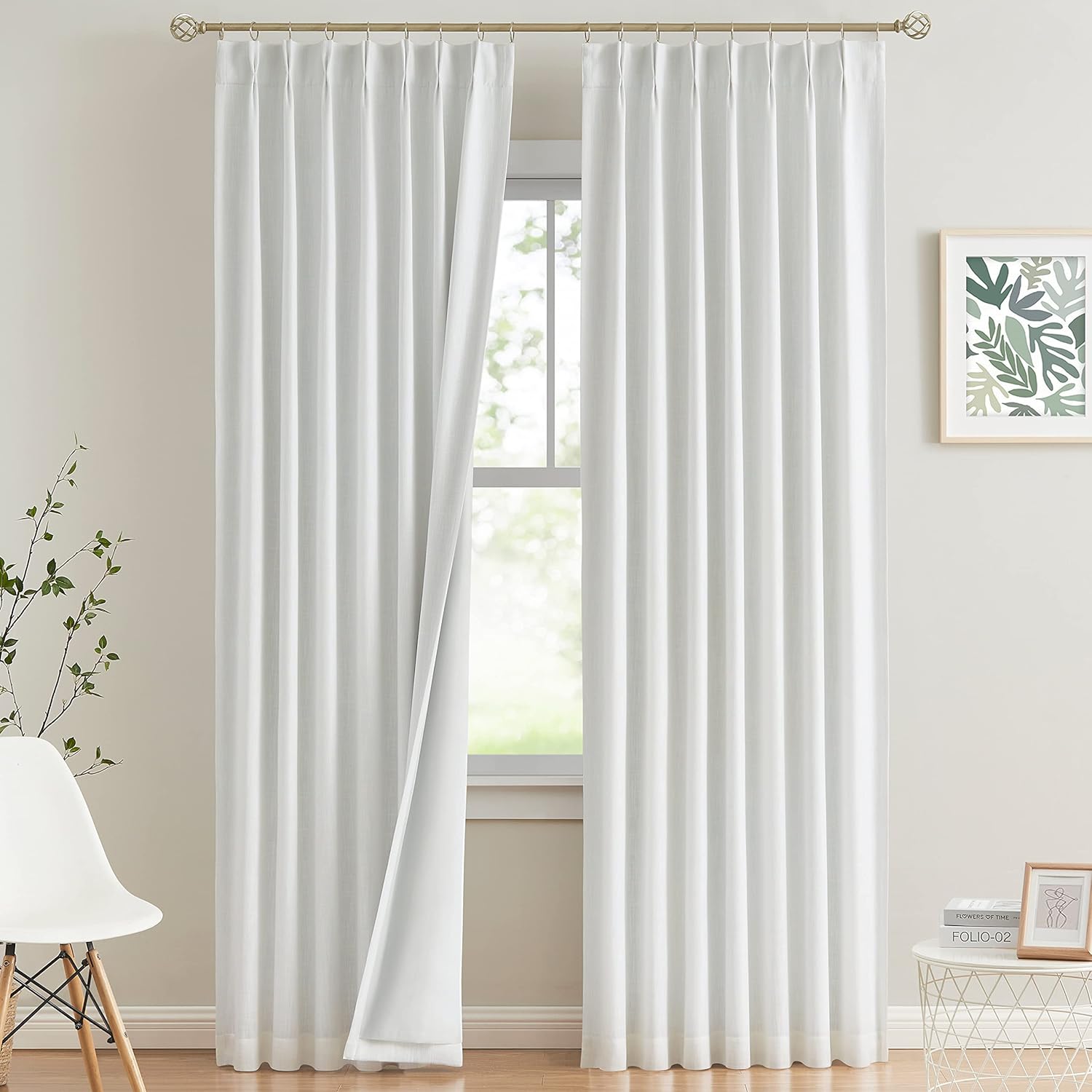 Vision Home Brown Pinch Pleated Full Blackout Curtains Linen Blended 60" Wide Thermal Insulated Window Panels 108 inch for Bedroom Living Room Darkening Pleat Drapes with Hooks Back Tab 60" Wx108 Lx1