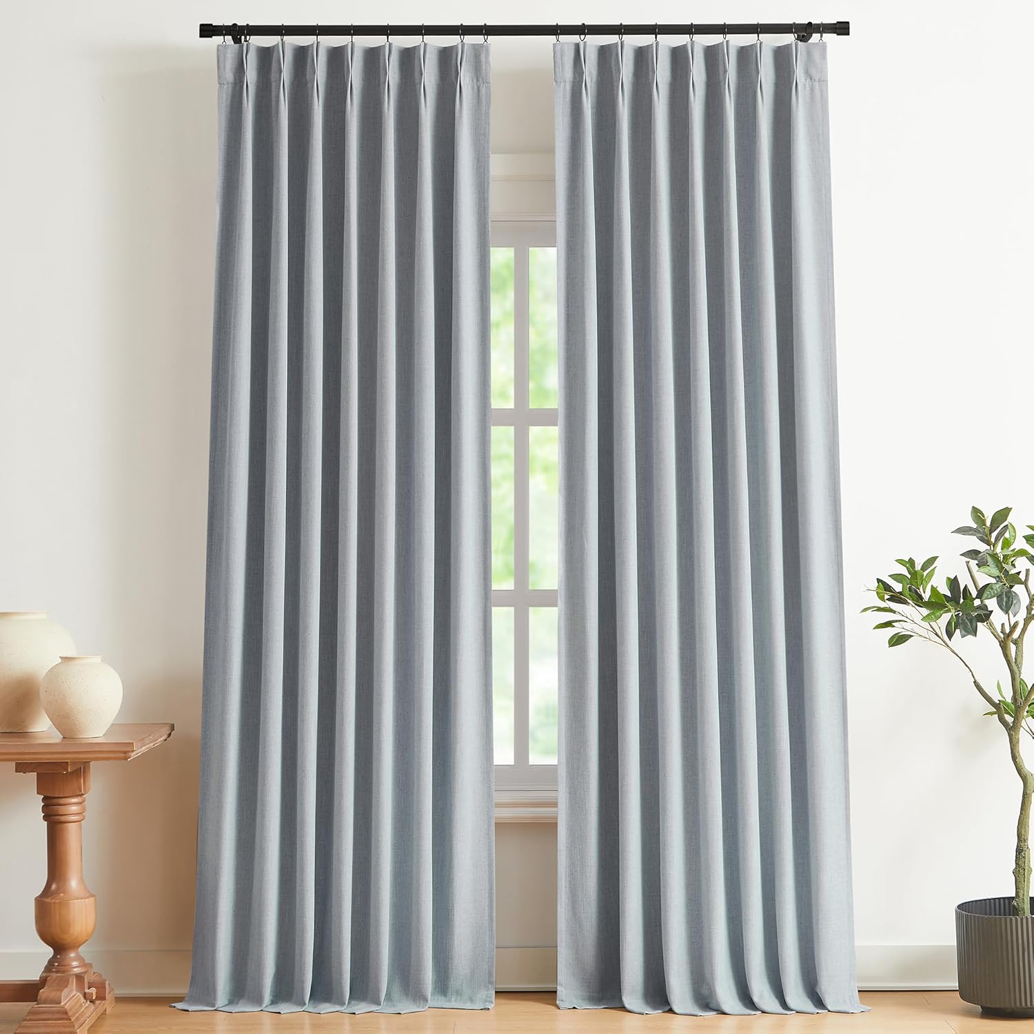 Vision Home Brown Pinch Pleated Full Blackout Curtains Linen Blended 60" Wide Thermal Insulated Window Panels 108 inch for Bedroom Living Room Darkening Pleat Drapes with Hooks Back Tab 60" Wx108 Lx1