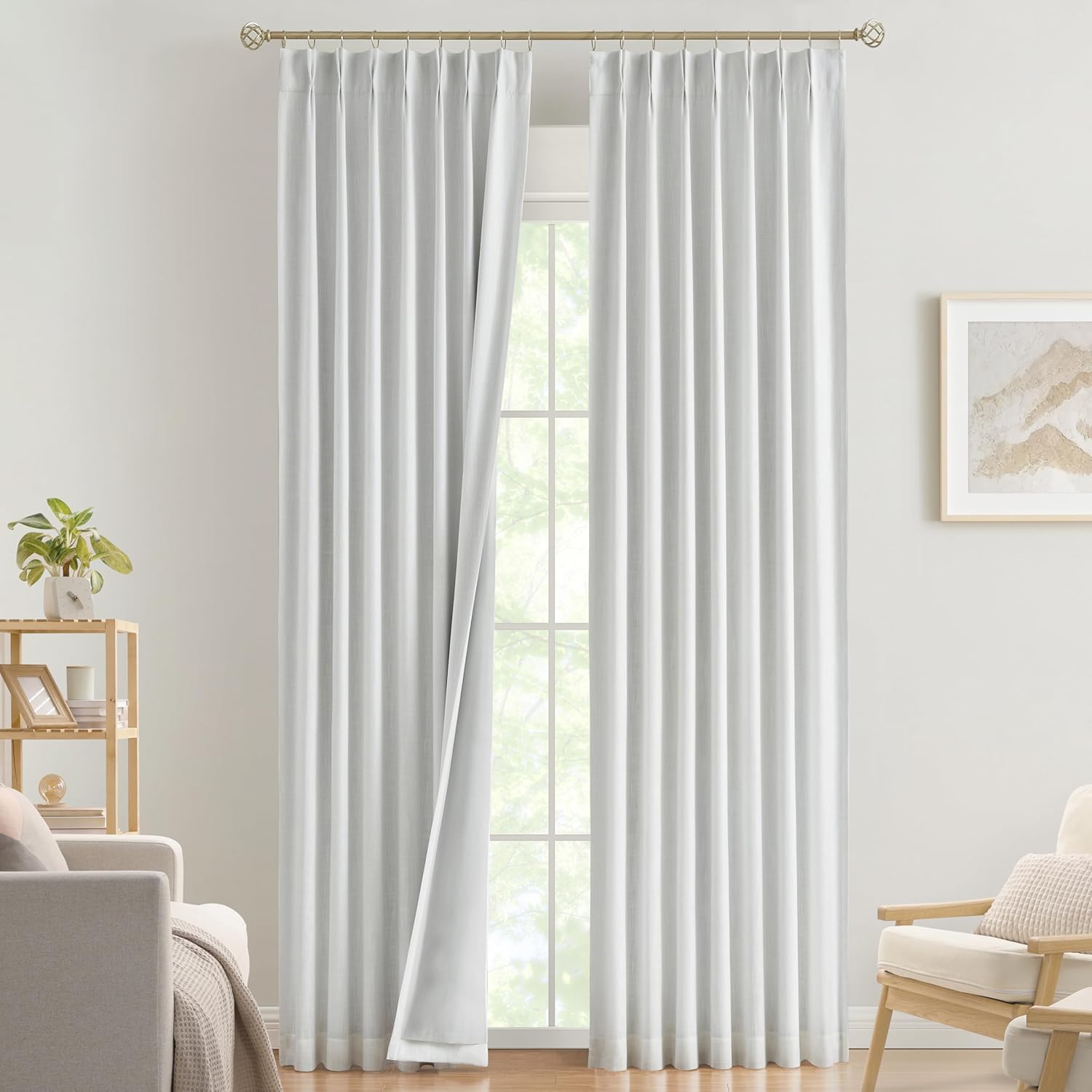Vision Home Brown Pinch Pleated Full Blackout Curtains Linen Blended 60" Wide Thermal Insulated Window Panels 108 inch for Bedroom Living Room Darkening Pleat Drapes with Hooks Back Tab 60" Wx108 Lx1