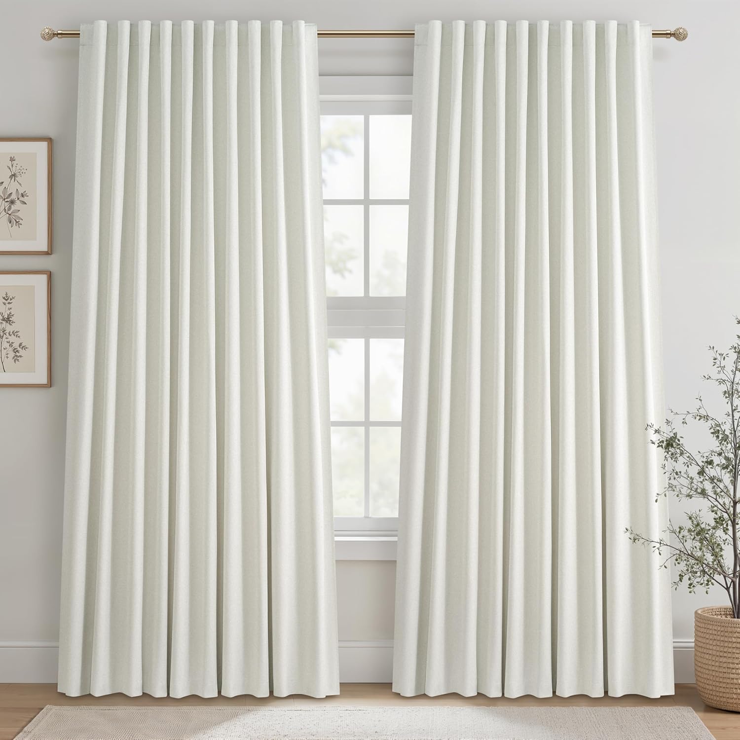 Extra Wide 70 Inch Length Blackout Curtains & Drapes 120 Inches Long 2 Panels Set for Sliding Glass Doors,Modern Pleated Linen Blend Heavy Floor to Ceiling Large Window Drapes(70"Wx120"Lx 2 Natural)