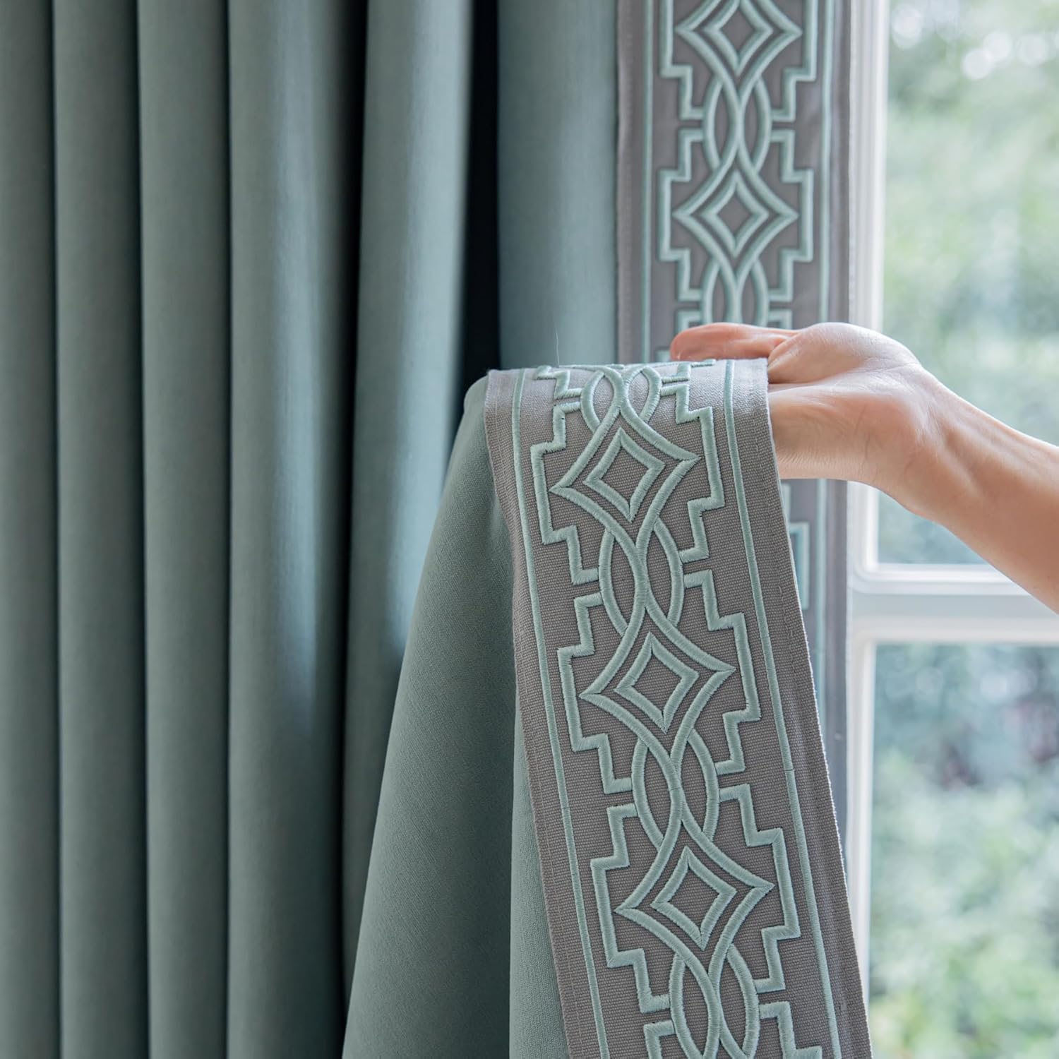 Cream Cotton Blend Curtain Panels with Trim Design, Pinch Pleat Curtains, Blackout Curtains for Sliding Patio Doors Bedroom (Set of 2) (52W x 96L)