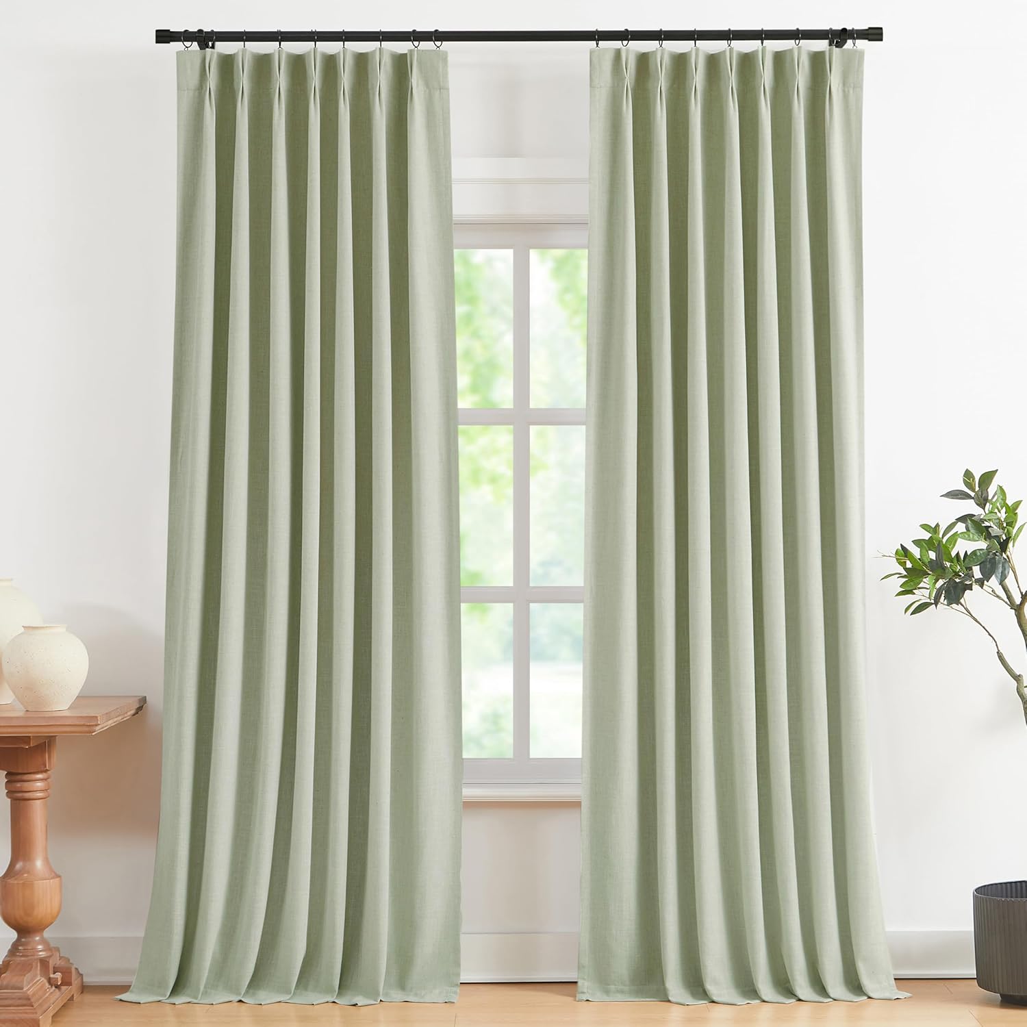 Vision Home Brown Pinch Pleated Full Blackout Curtains Linen Blended 60" Wide Thermal Insulated Window Panels 108 inch for Bedroom Living Room Darkening Pleat Drapes with Hooks Back Tab 60" Wx108 Lx1