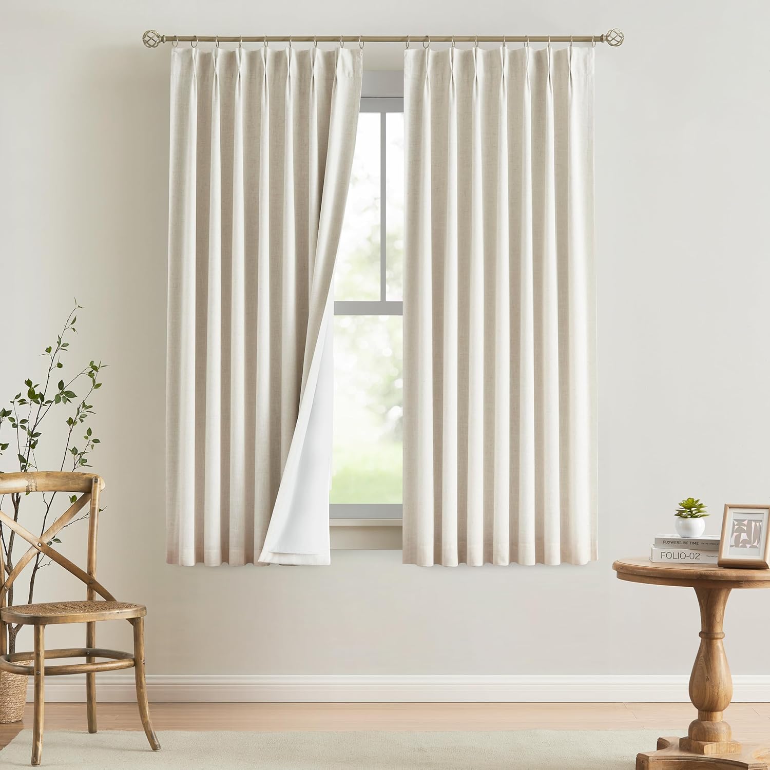 Vision Home Brown Pinch Pleated Full Blackout Curtains Linen Blended 60" Wide Thermal Insulated Window Panels 108 inch for Bedroom Living Room Darkening Pleat Drapes with Hooks Back Tab 60" Wx108 Lx1