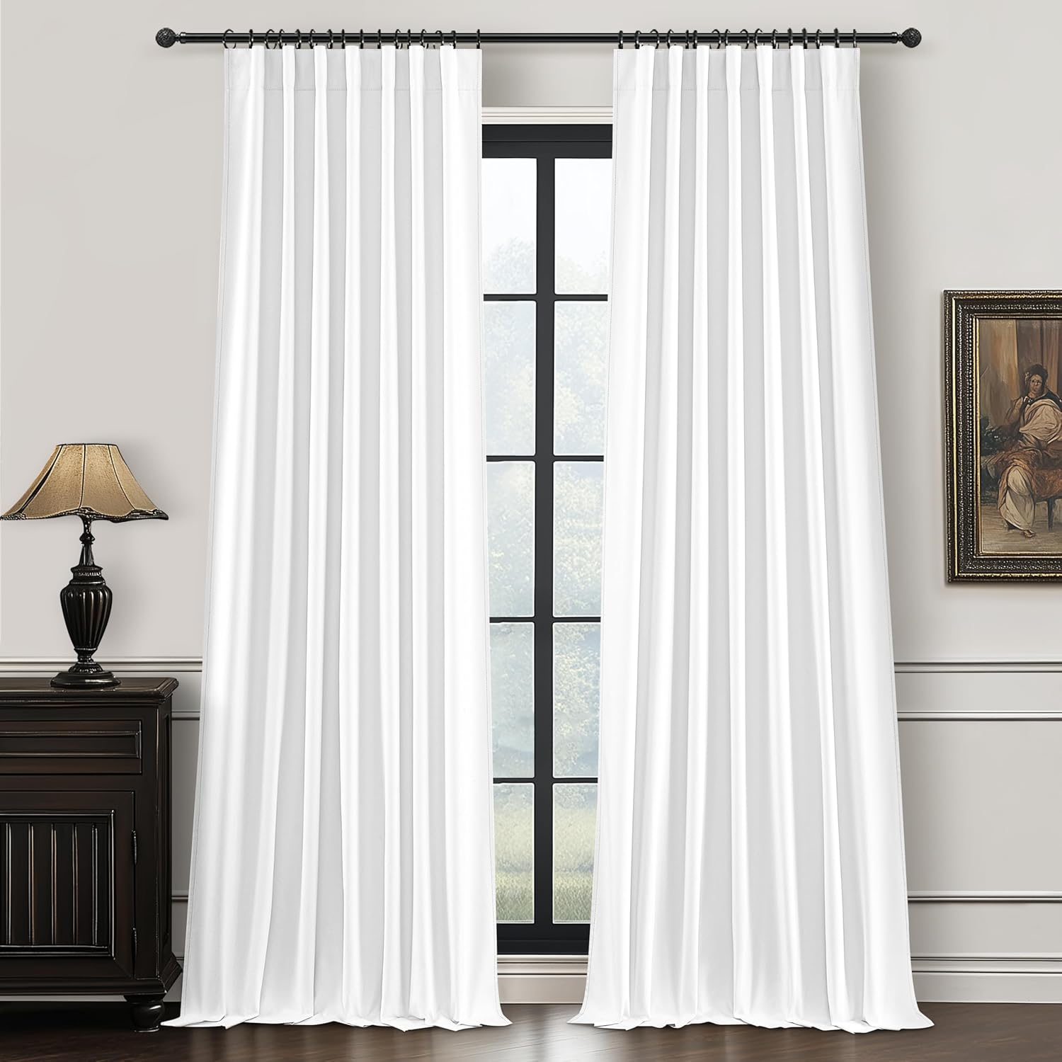 Extra Wide 70 Inch Length Blackout Curtains & Drapes 120 Inches Long 2 Panels Set for Sliding Glass Doors,Modern Pleated Linen Blend Heavy Floor to Ceiling Large Window Drapes(70"Wx120"Lx 2 Natural)